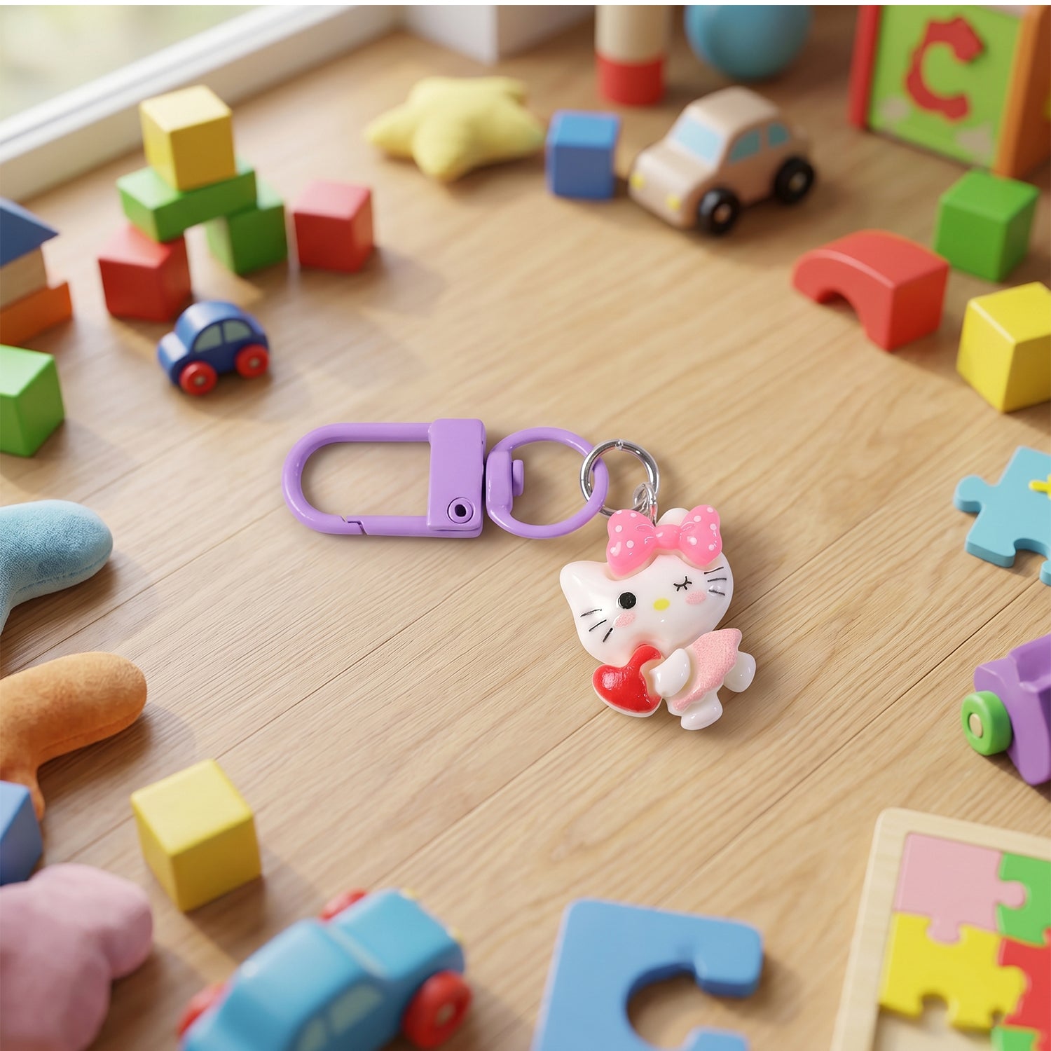 Cartoon Keychain with Heart and Bow (1 Pc)