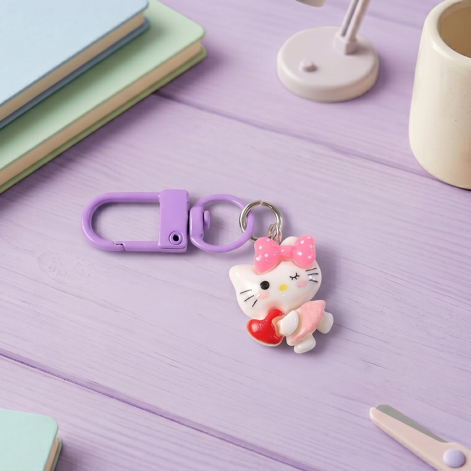 Cartoon Keychain with Heart and Bow (1 Pc)