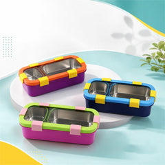 Stainless Steel Leak-Proof Lunch Box with 2 Compartments With Spoon & fork (1 Pc)