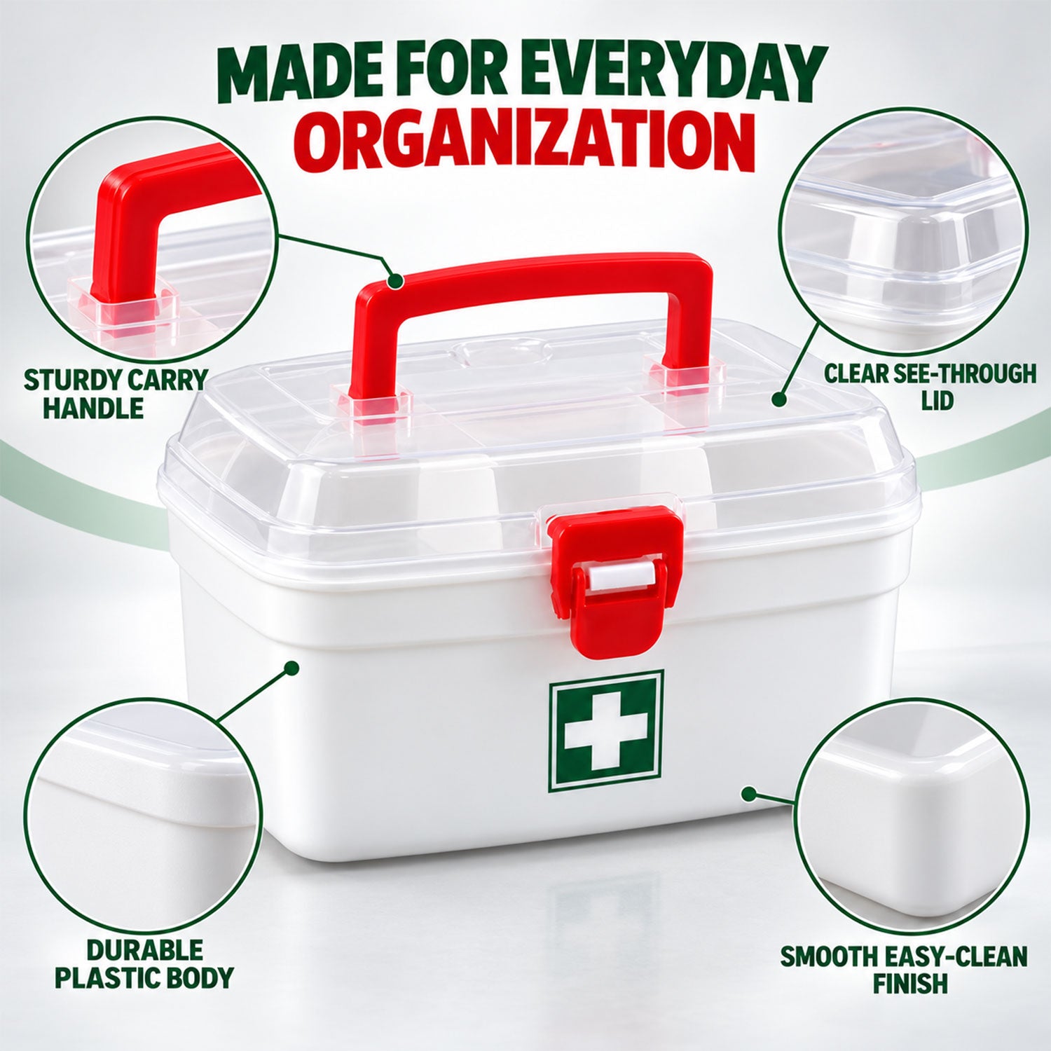 Medical Storage Box with Detachable Tray & Handle