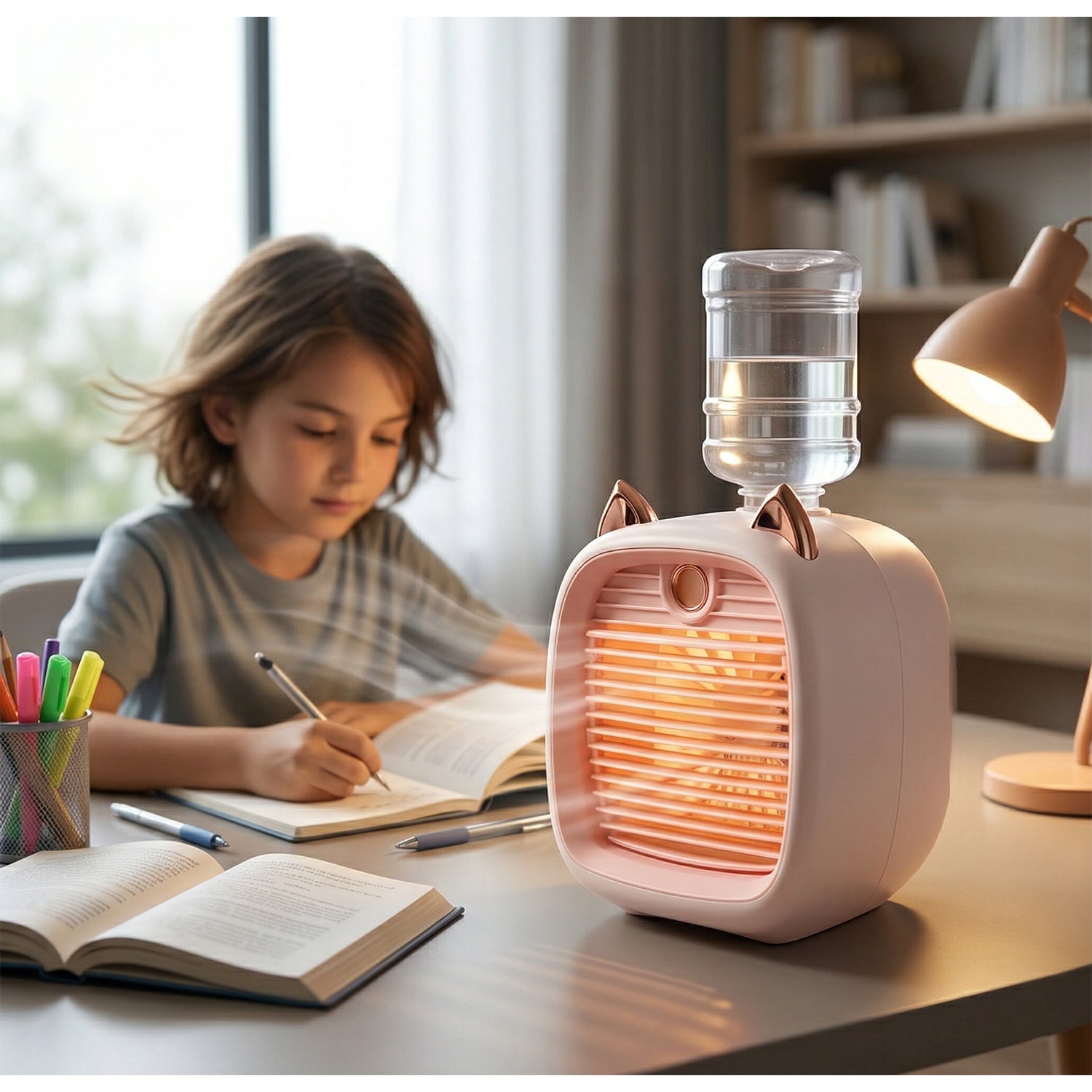 Portable mini air cooler on desk