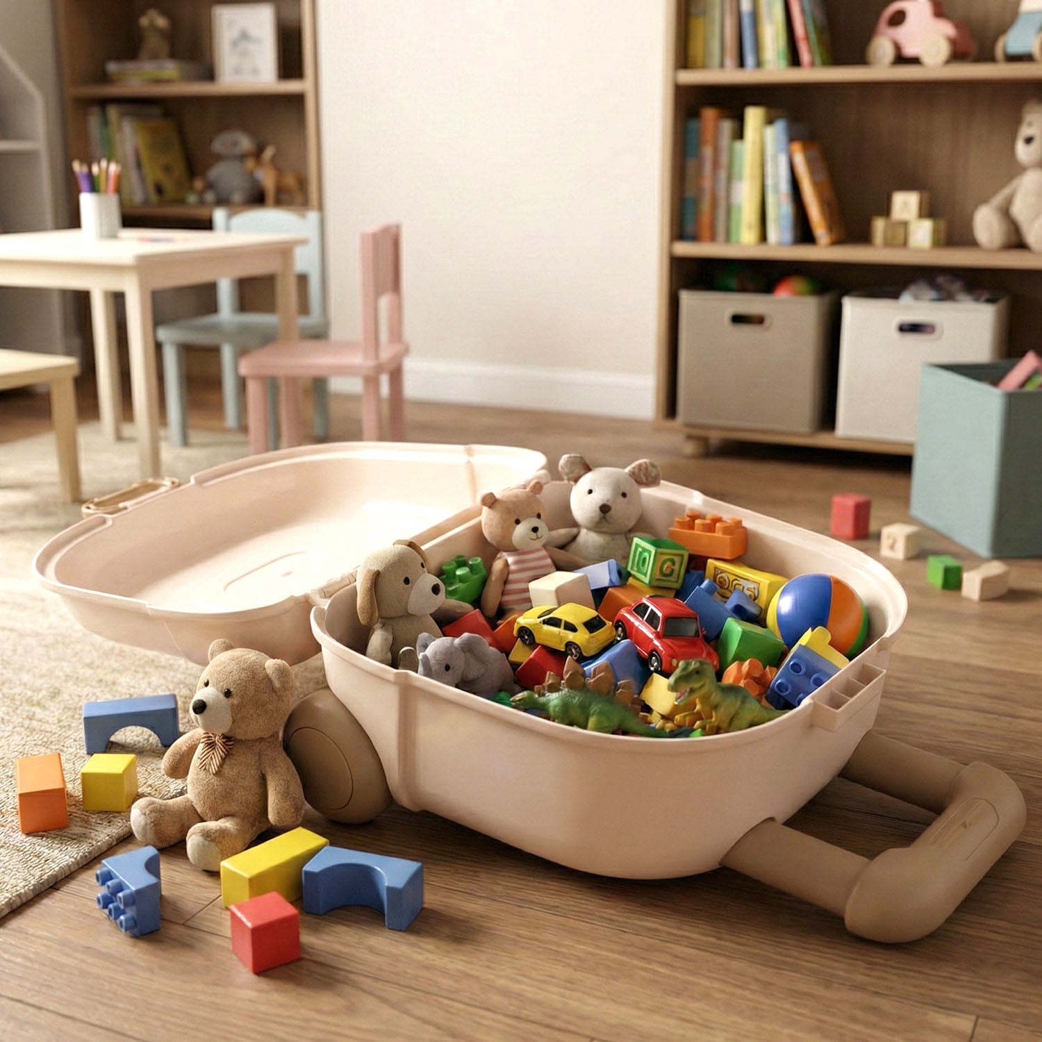 Kids toy carry box with sturdy top handle for easy transportation