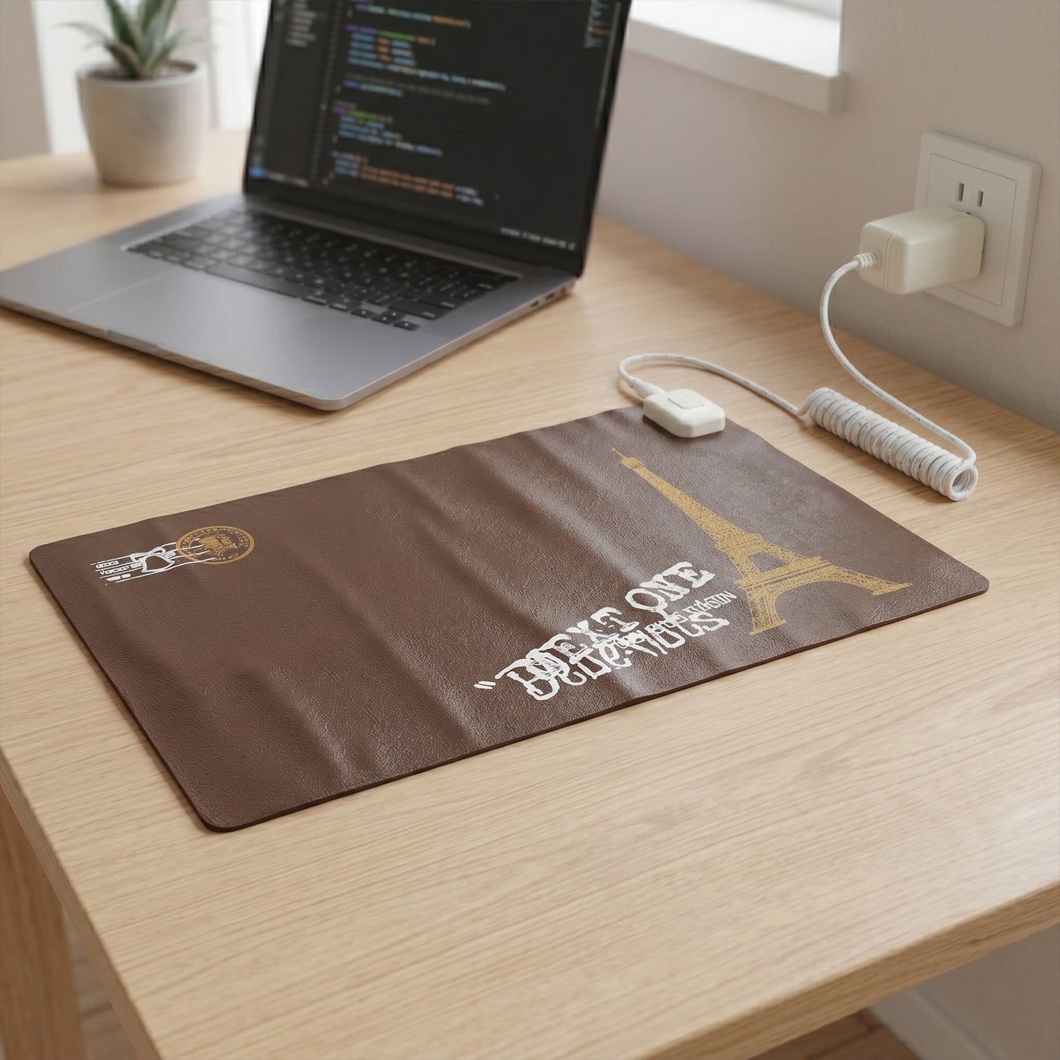 Side view of the ergonomic, cushioned heated mouse pad.