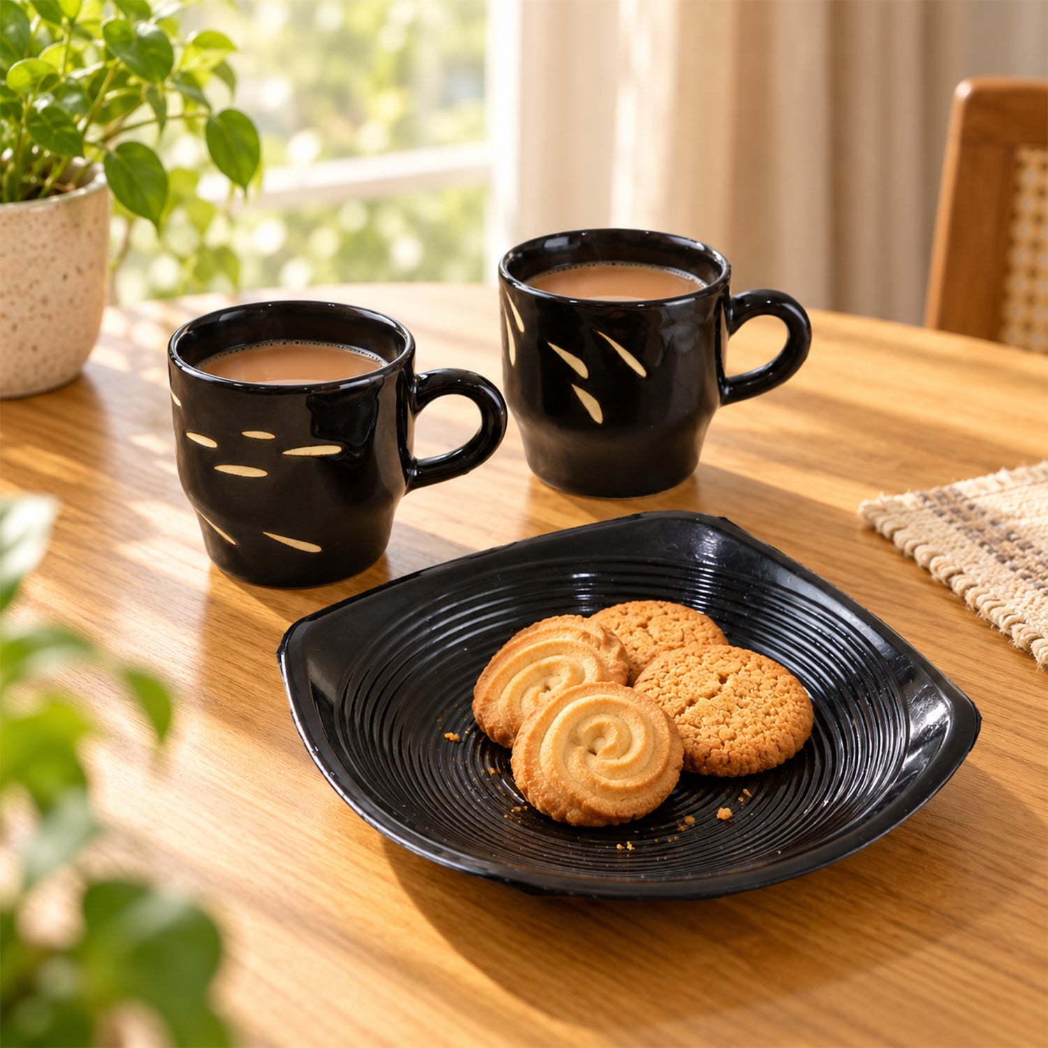 Centric Ceramic Tea Cup with Plastic Square Serving Platter - 3pc Set