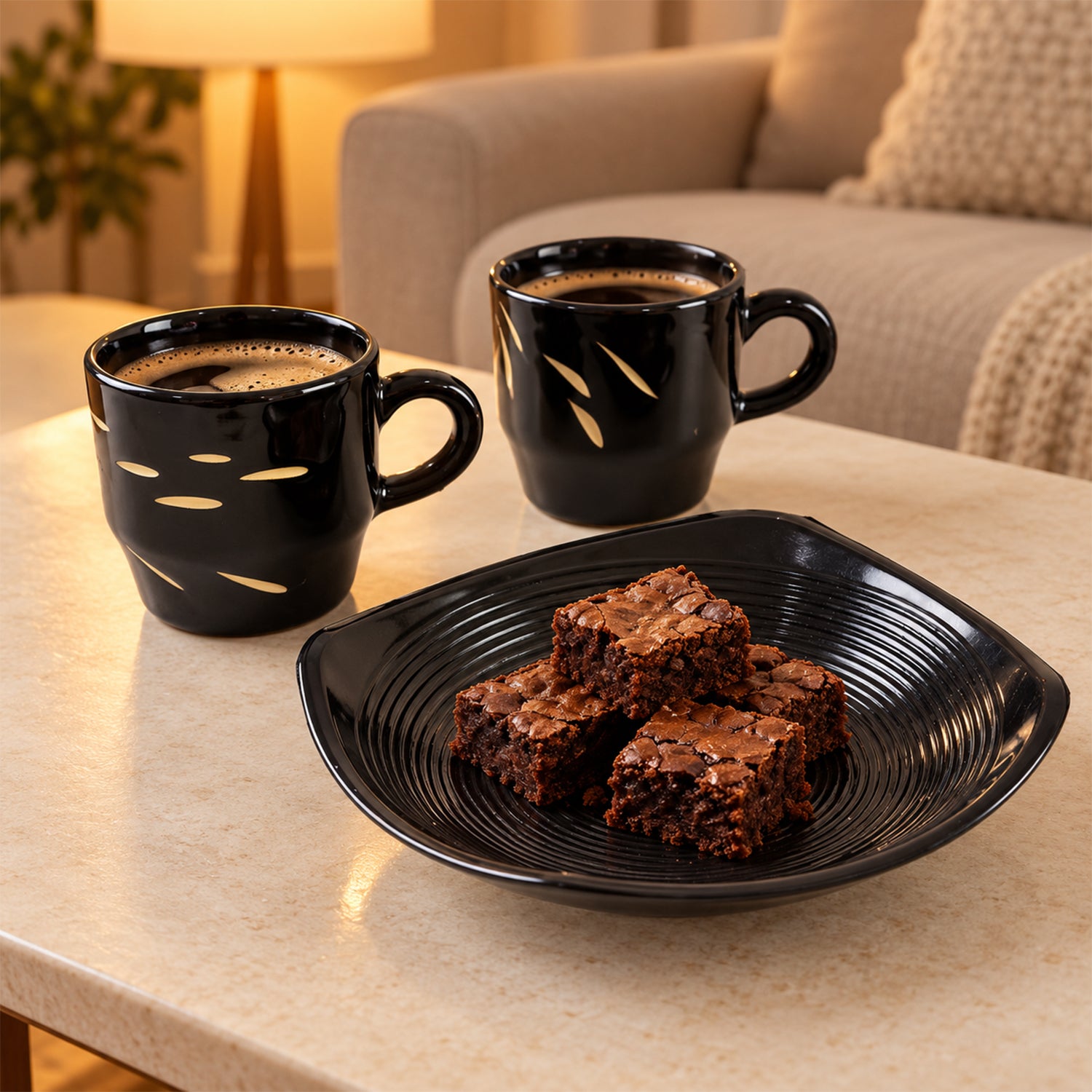 Centric Ceramic Tea Cup with Plastic Square Serving Platter - 3pc Set