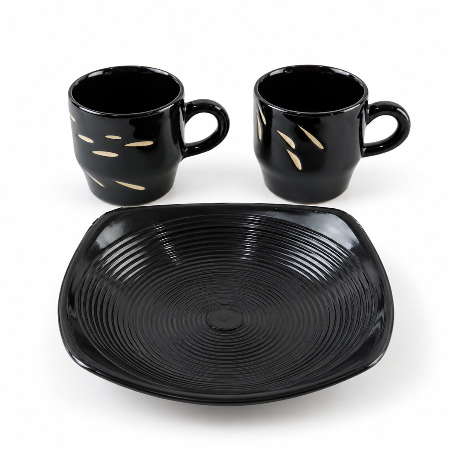 Centric Ceramic Tea Cup with Plastic Square Serving Platter - 3pc Set
