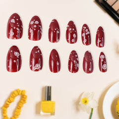 Premium Burgundy Artificial Nai - (Mix Design / 1 Set)