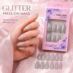 Glitter Press-On False Nails fake nails - (1 Pc / Mix Color & Design)