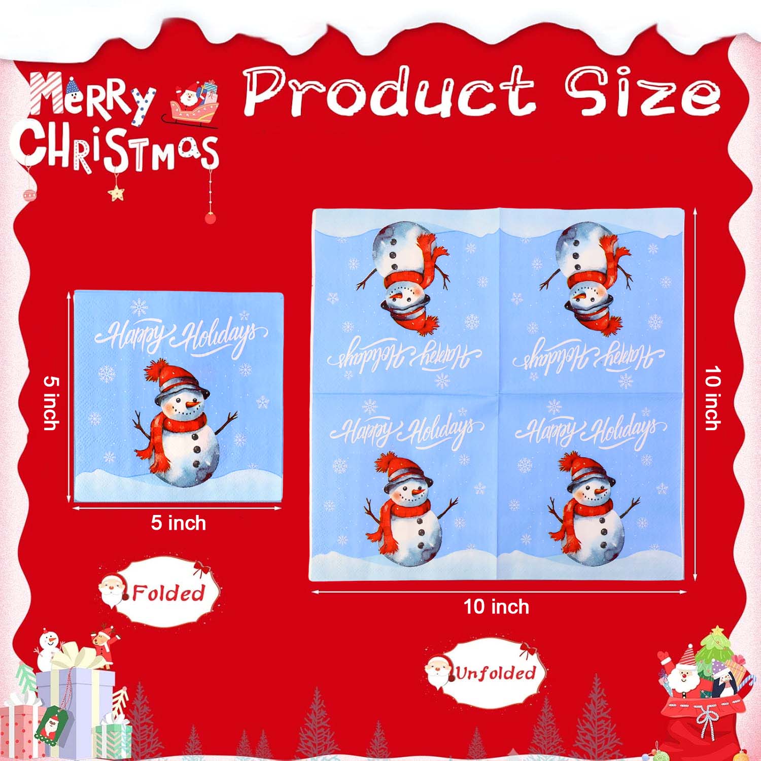 200 Pc Premium Festive Design Paper Napkins 10x10 Inch (26x26 cm)