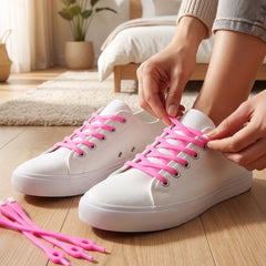 Silicone laces fitted into a pair of sneakers