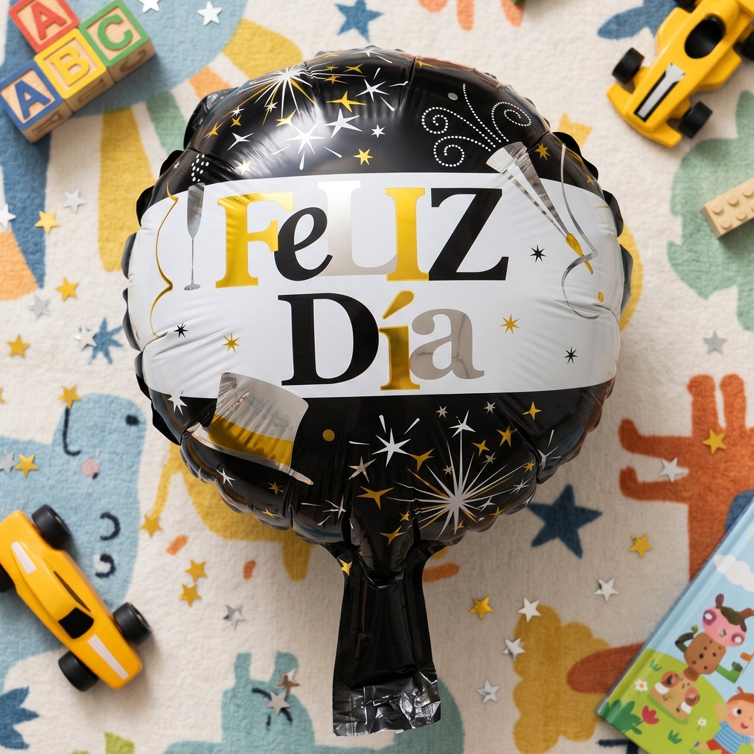 Round black gold celebration balloon