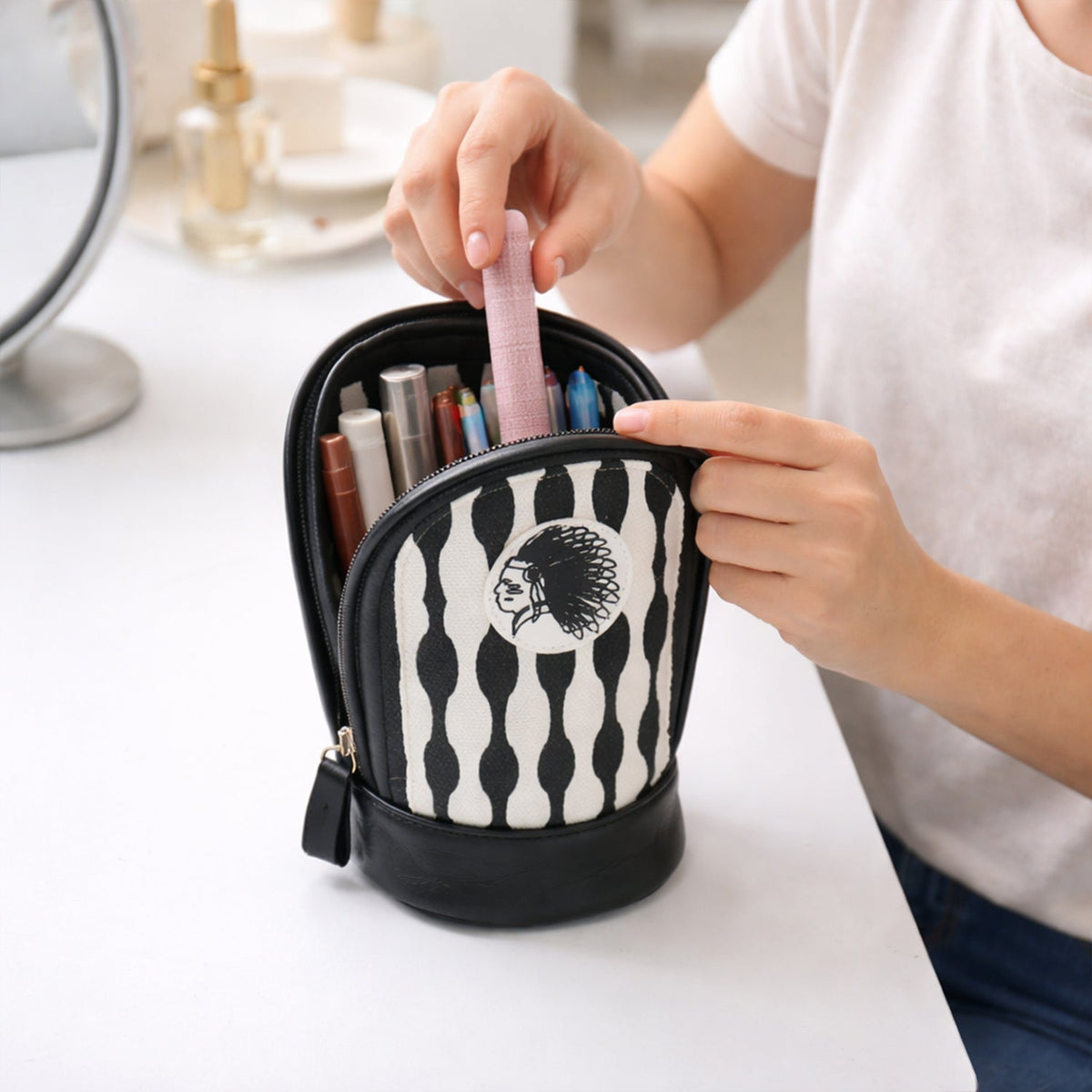Stationery Organizer with multiple pens and pencils inside