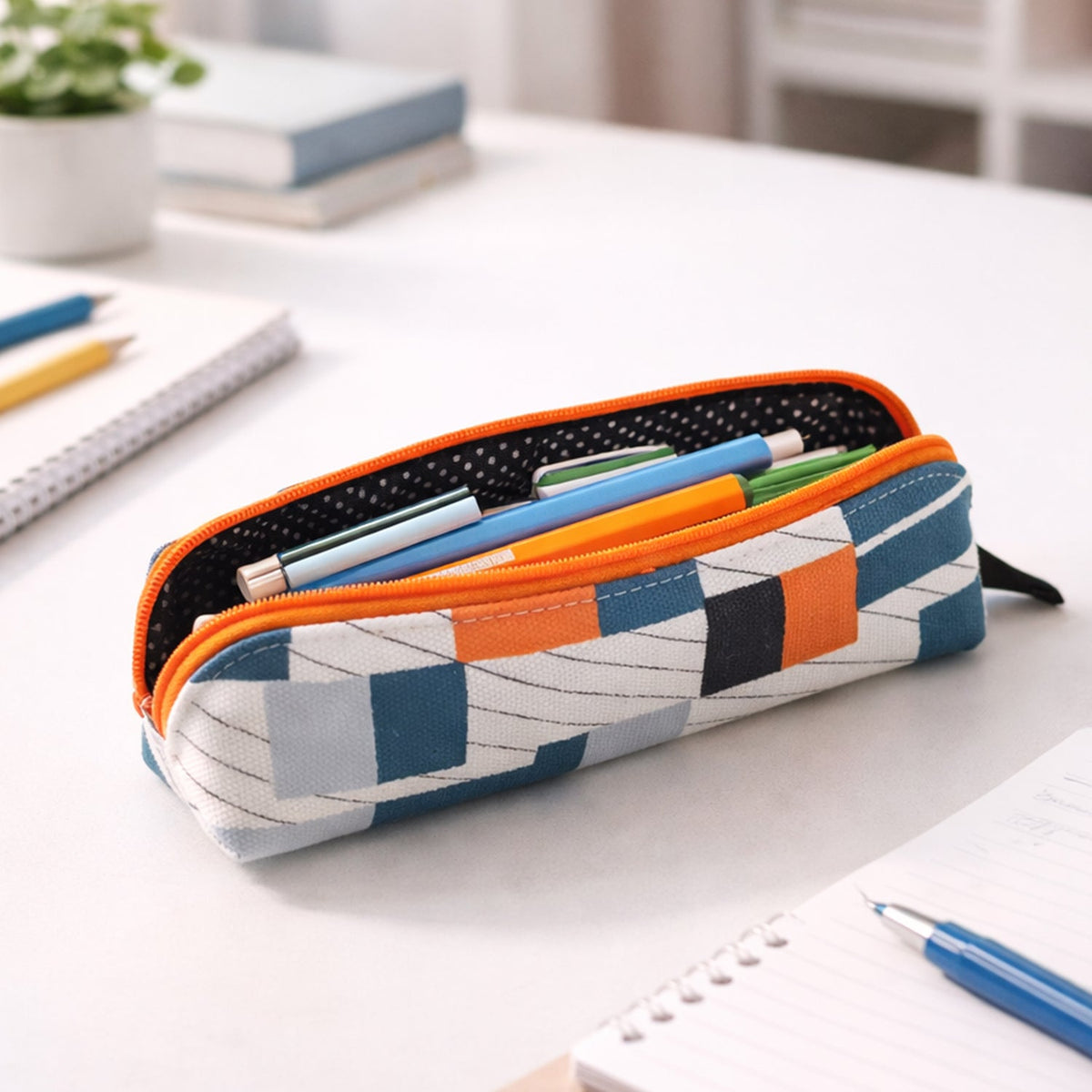 Designer Fabric Zipper Pencil Pouch front view
