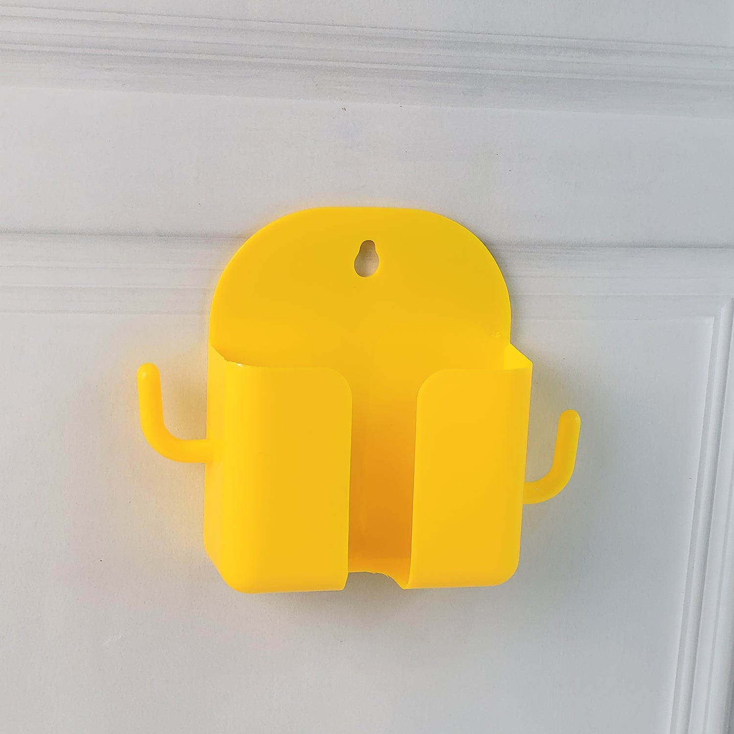 Side view of wall-mounted mobile stand with hook