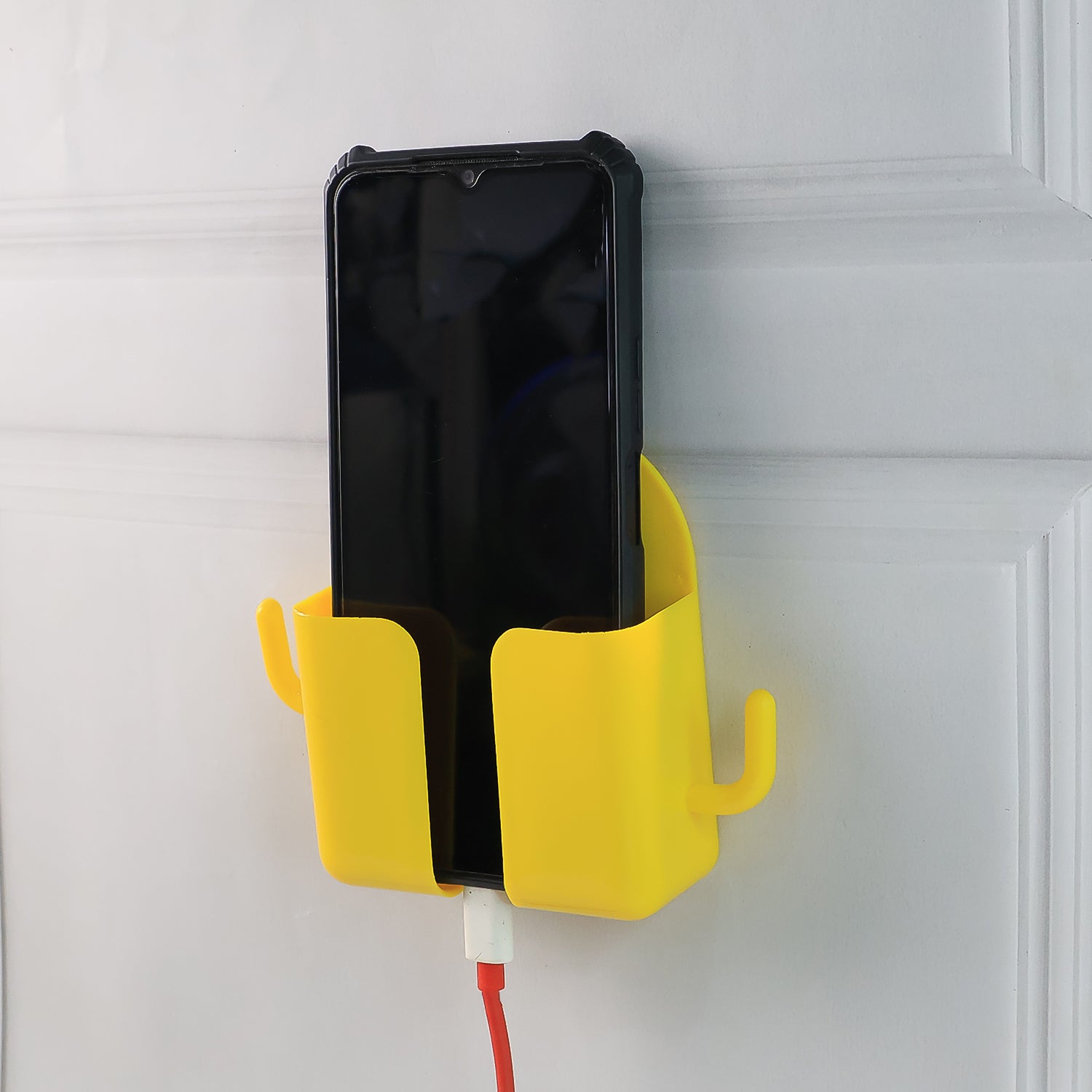 Wall-mount mobile stand showcasing hook design