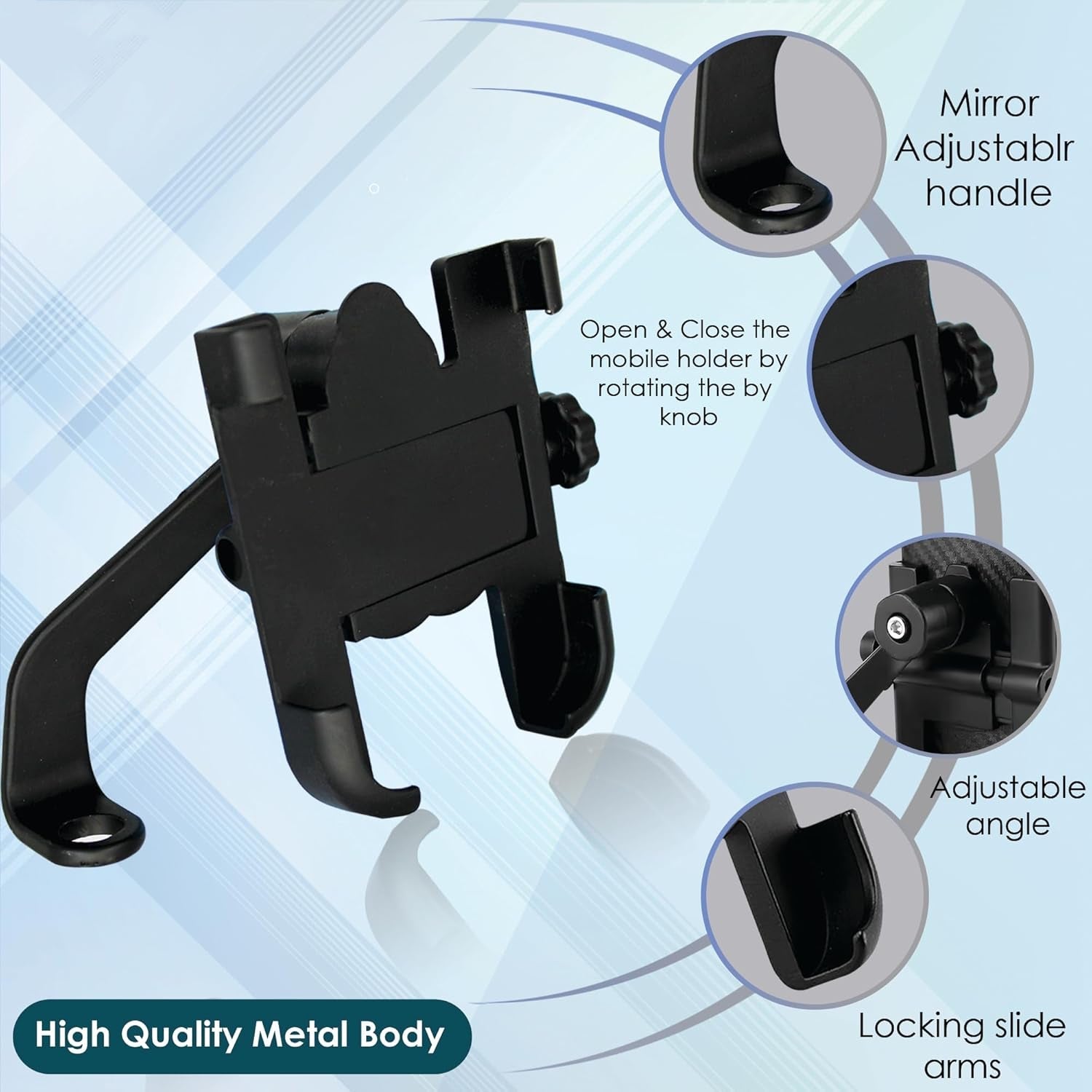 Mobile phone securely mounted on bike rear view mirror