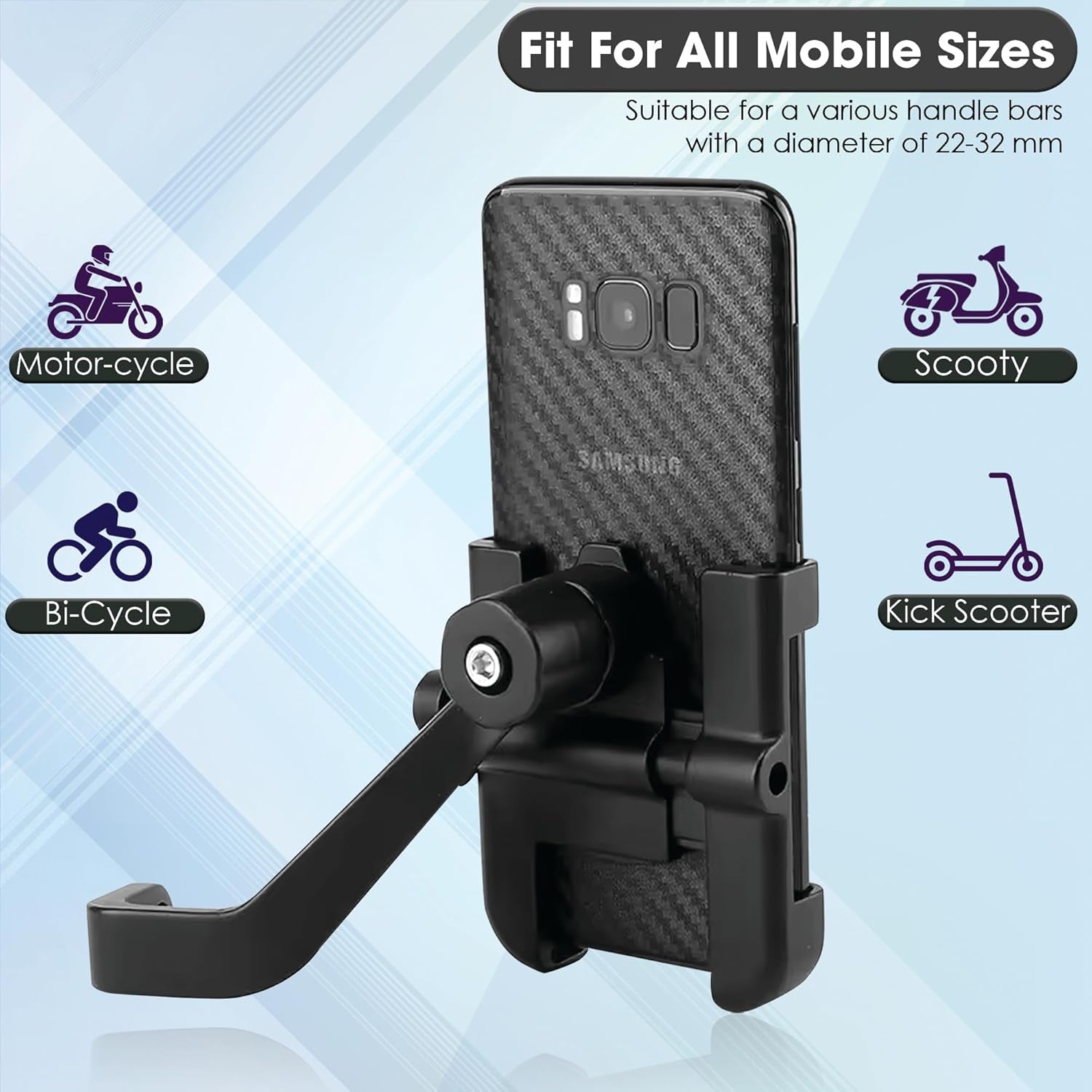 Bike phone mount secured on mirror rod
