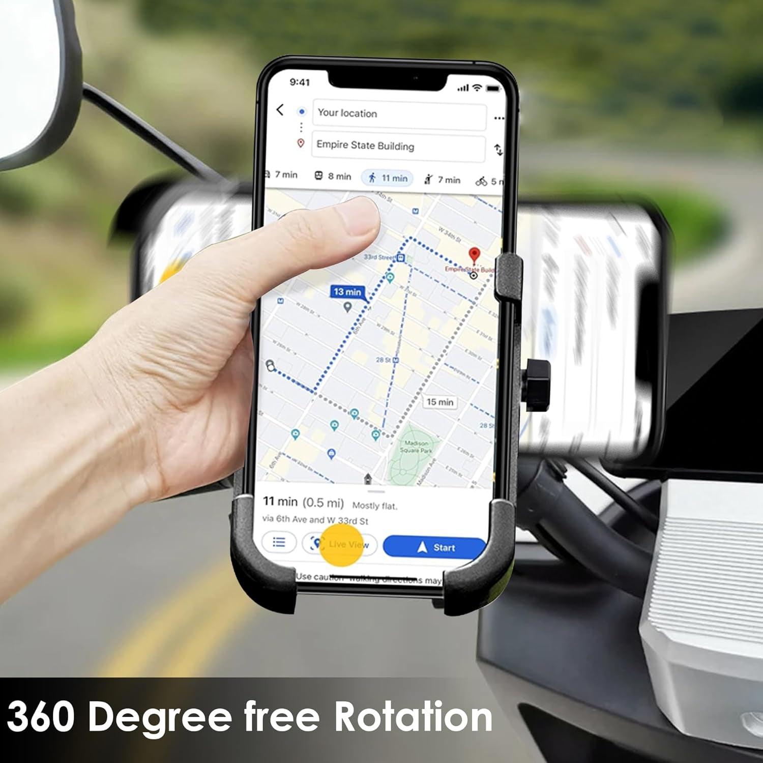 Mobile Phone Holder With Easy Adjustable Rear View Mirror Mount Solid Metal Cradle Stand Suitable for Bike & Mobile Phones