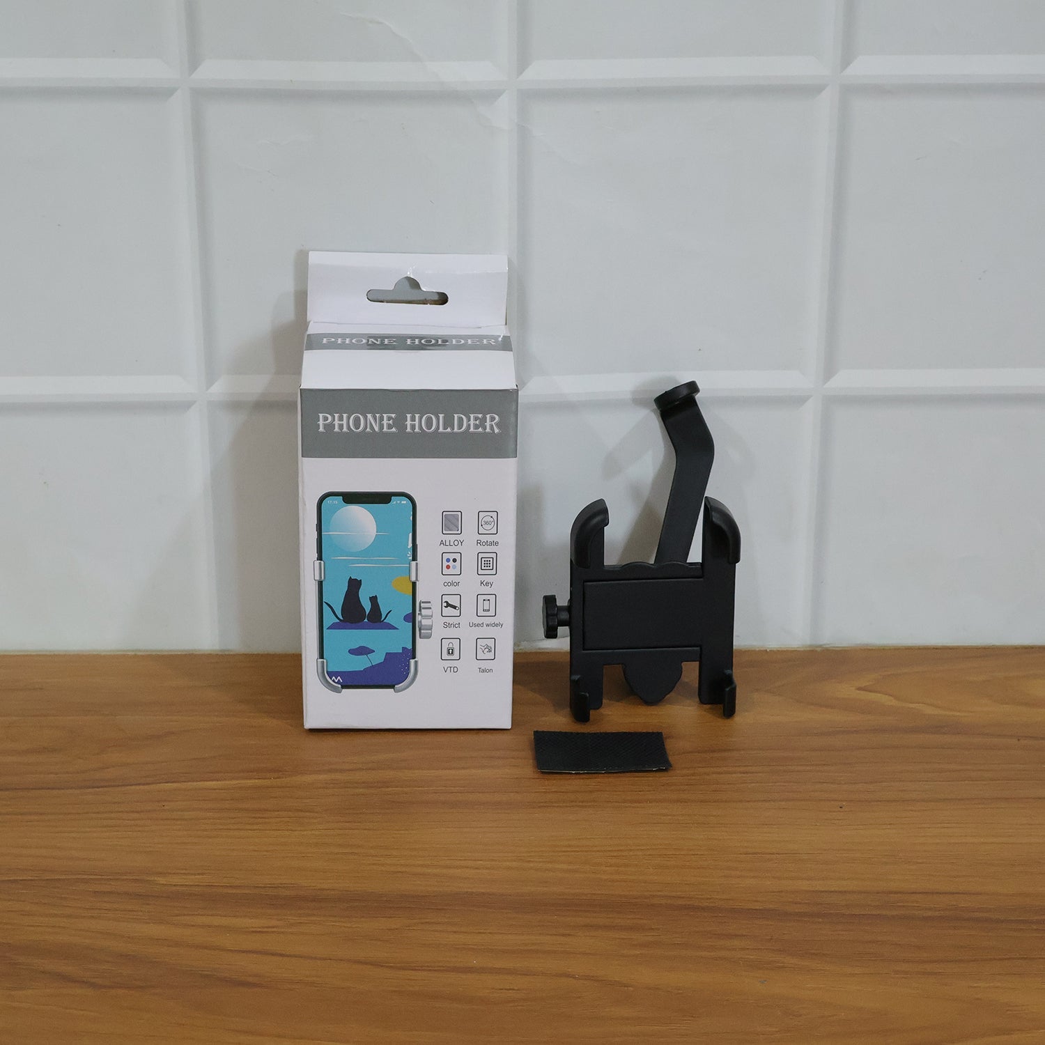 Metal bike phone holder on bike rear view mirror