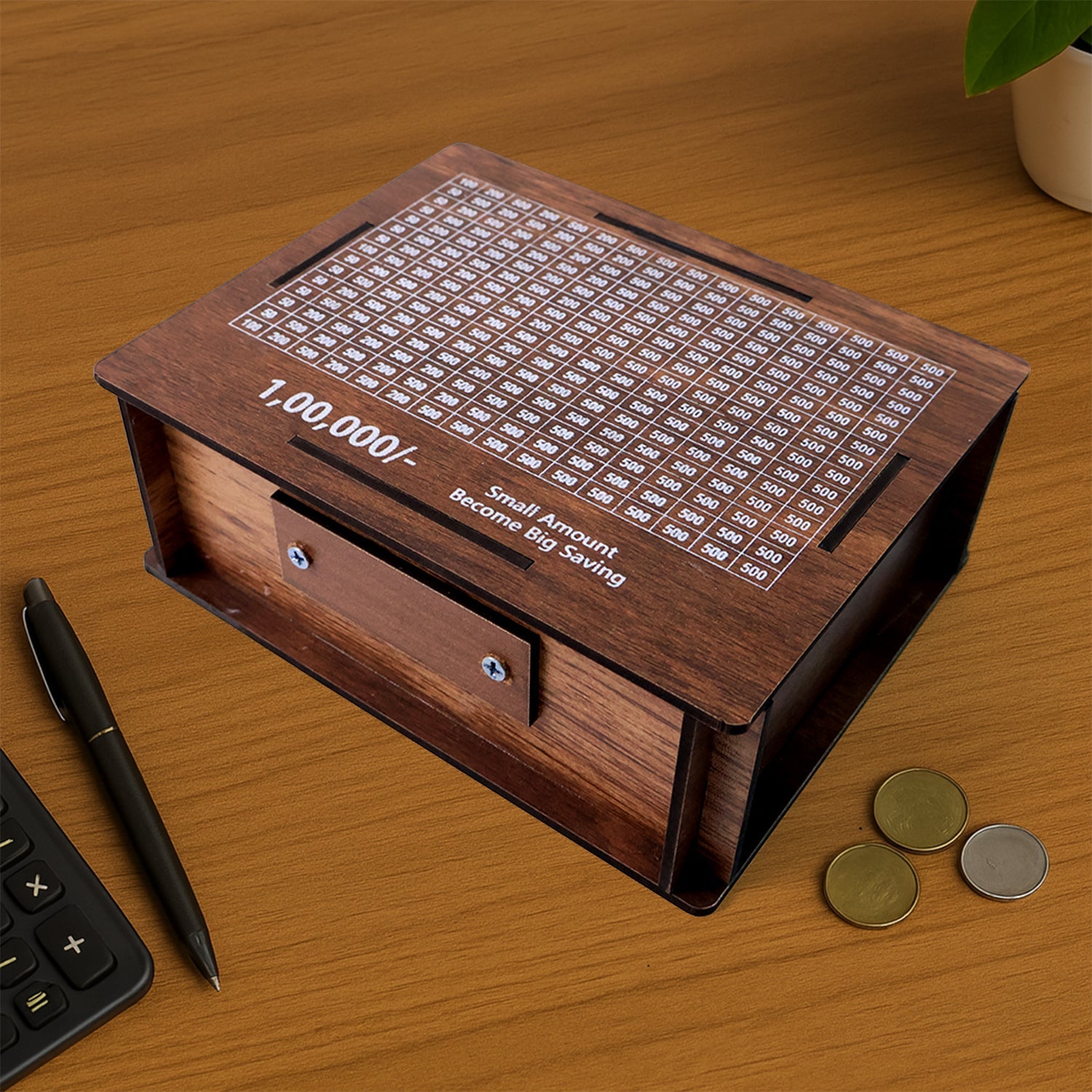 Back panel of wooden money box for easy cash retrieval