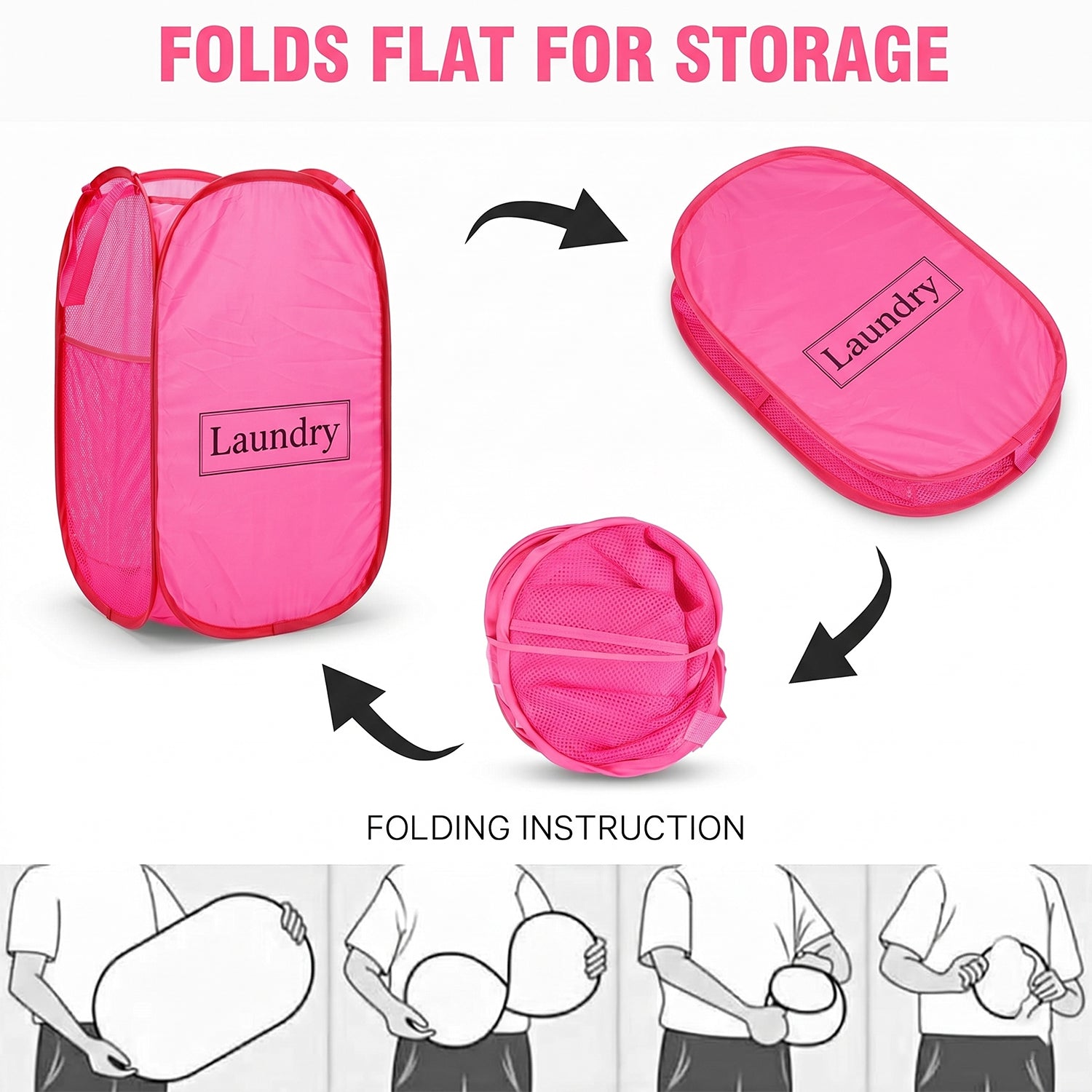 Foldable Laundry Basket Fabric Mesh Clothes Hamper Storage Bag (1 Pc,60x36cm)