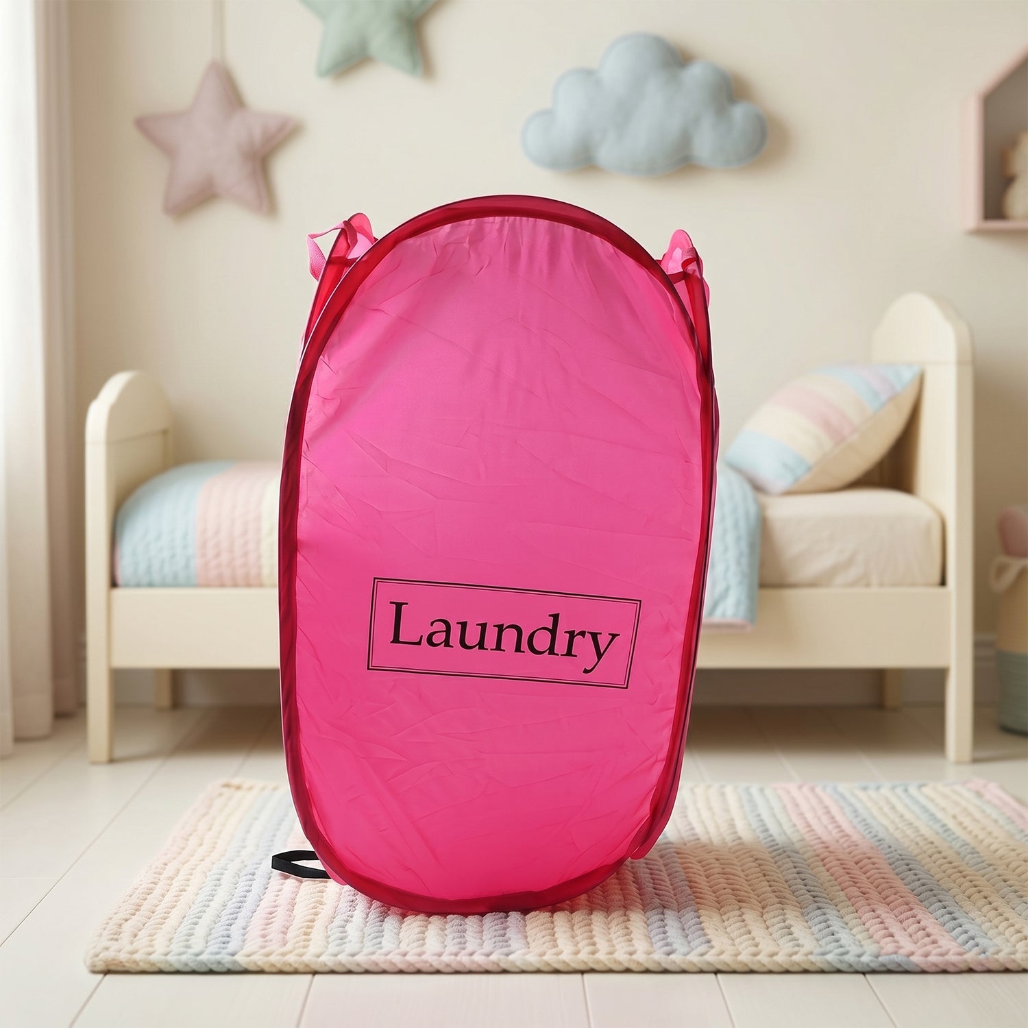 Foldable Laundry Basket Fabric Mesh Clothes Hamper Storage Bag (1 Pc,60x36cm)