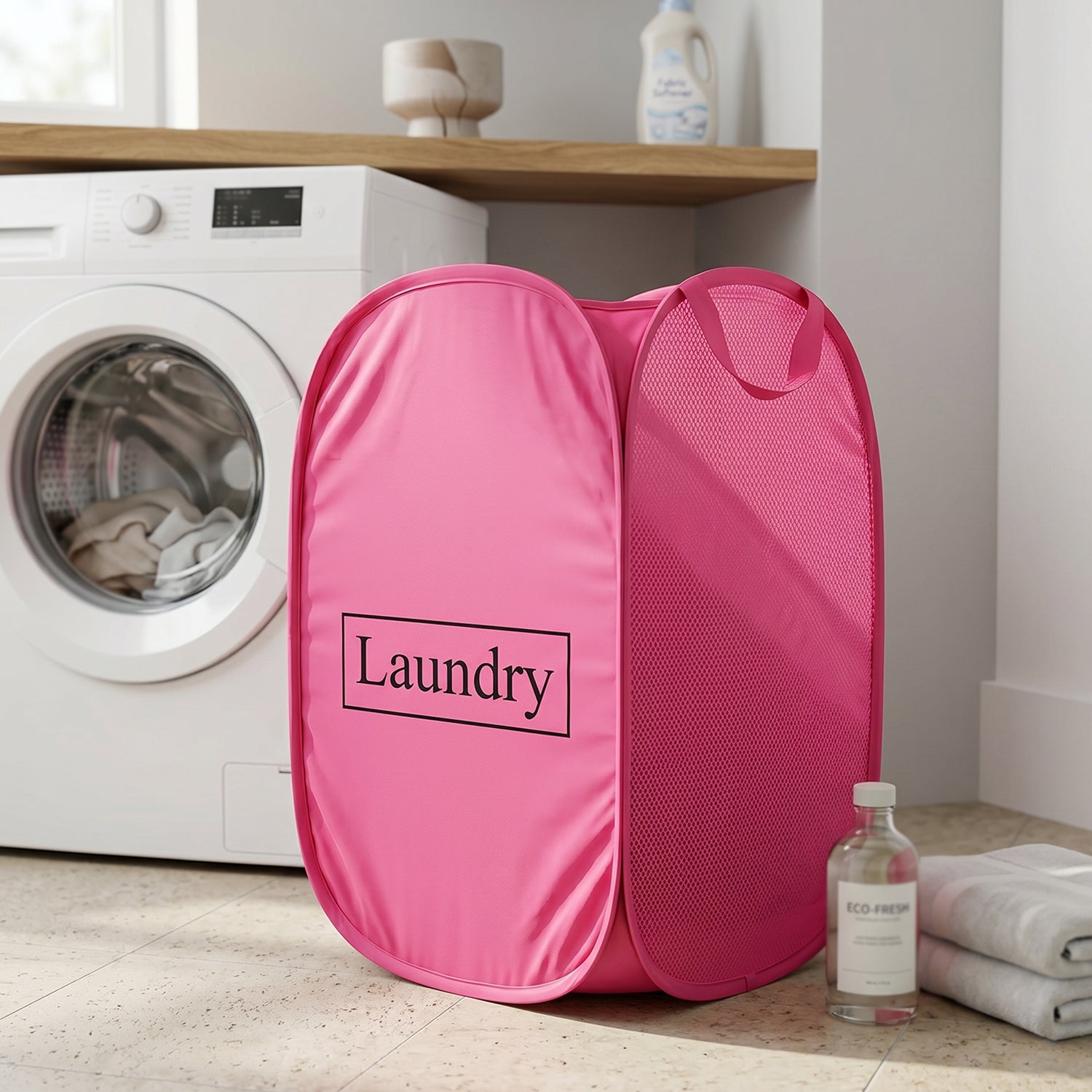 Foldable Laundry Basket Fabric Mesh Clothes Hamper Storage Bag (1 Pc,60x36cm)