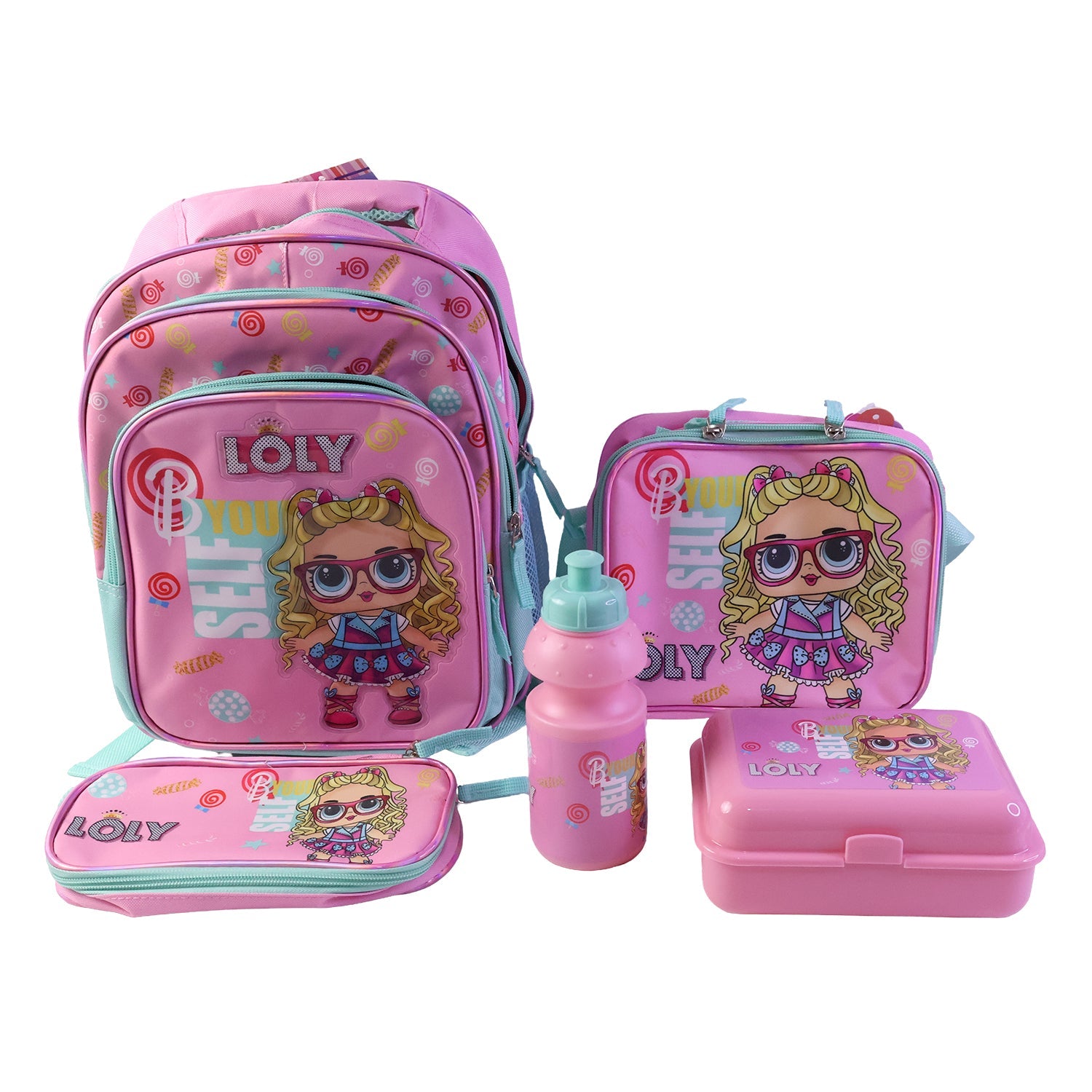 5 in 1 School Bag Set Includes Lunch Bag 14 Inch Bag  1 Set Mix