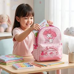 Close-up of front zipper pocket on My Melody backpack