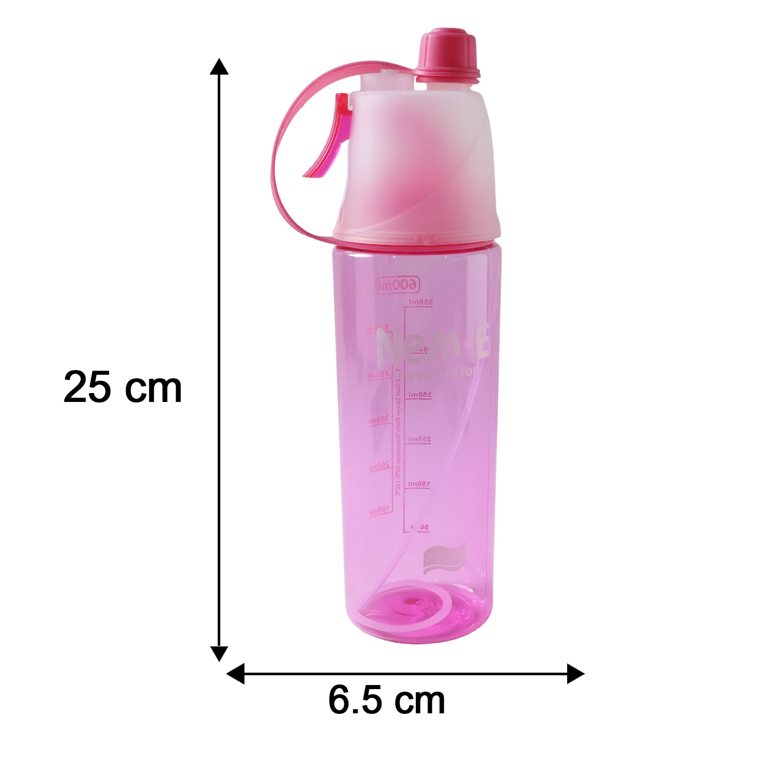 Plastic Dual Function Sports Water Bottle with Built-in Mist Spray and Leakproof Cap (600ML / 1 Pc)