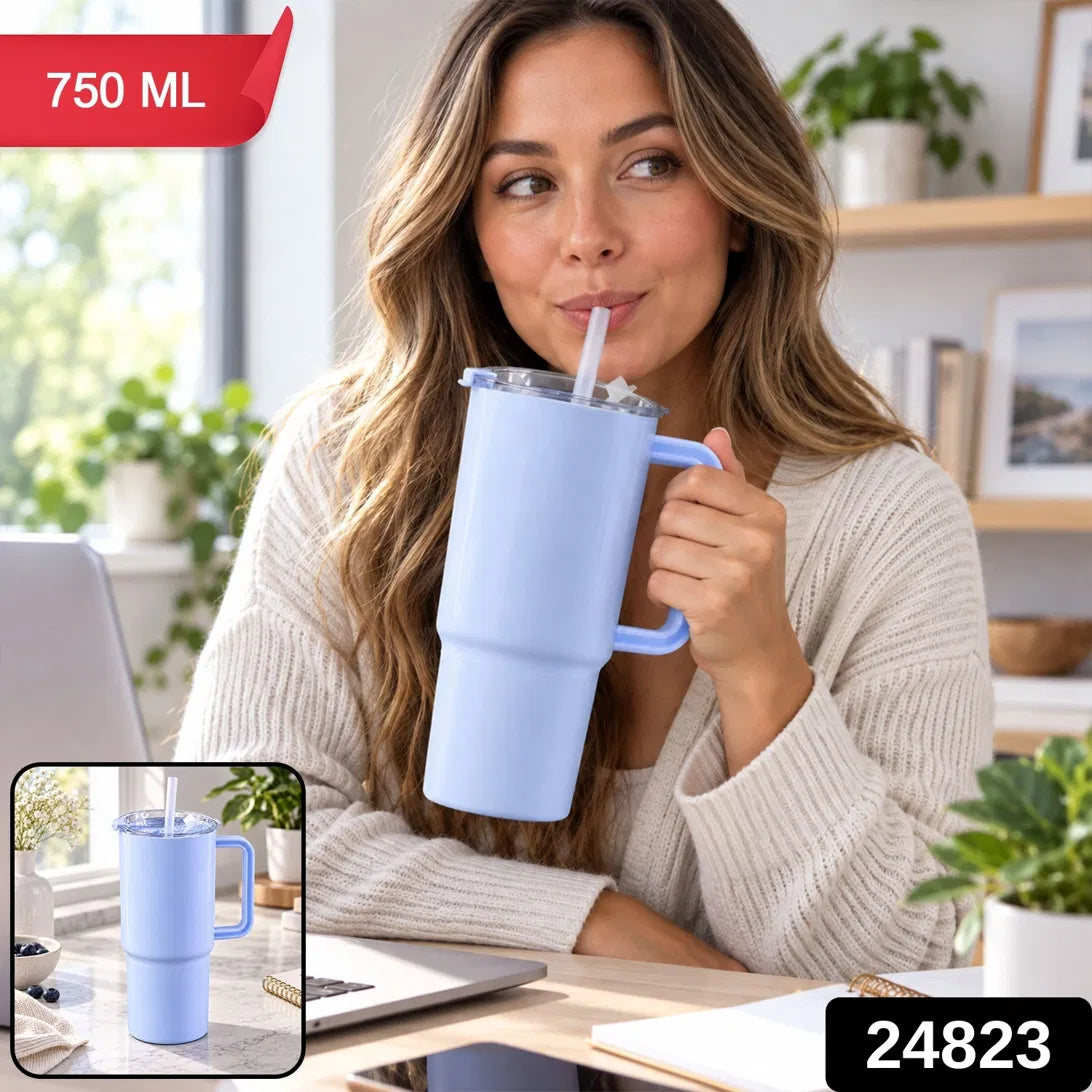 750 ml Travel Tumbler with Straw and Handle, Cup Holder Friendly Sipper (1 Pc)