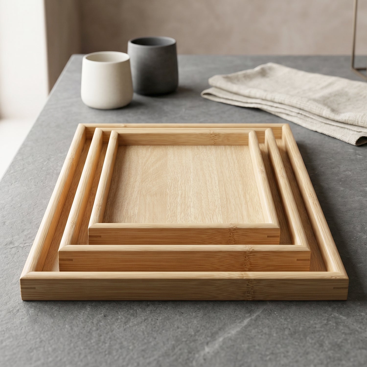 Wooden Finish Multipurpose Serving Tray Set (3 Pc)