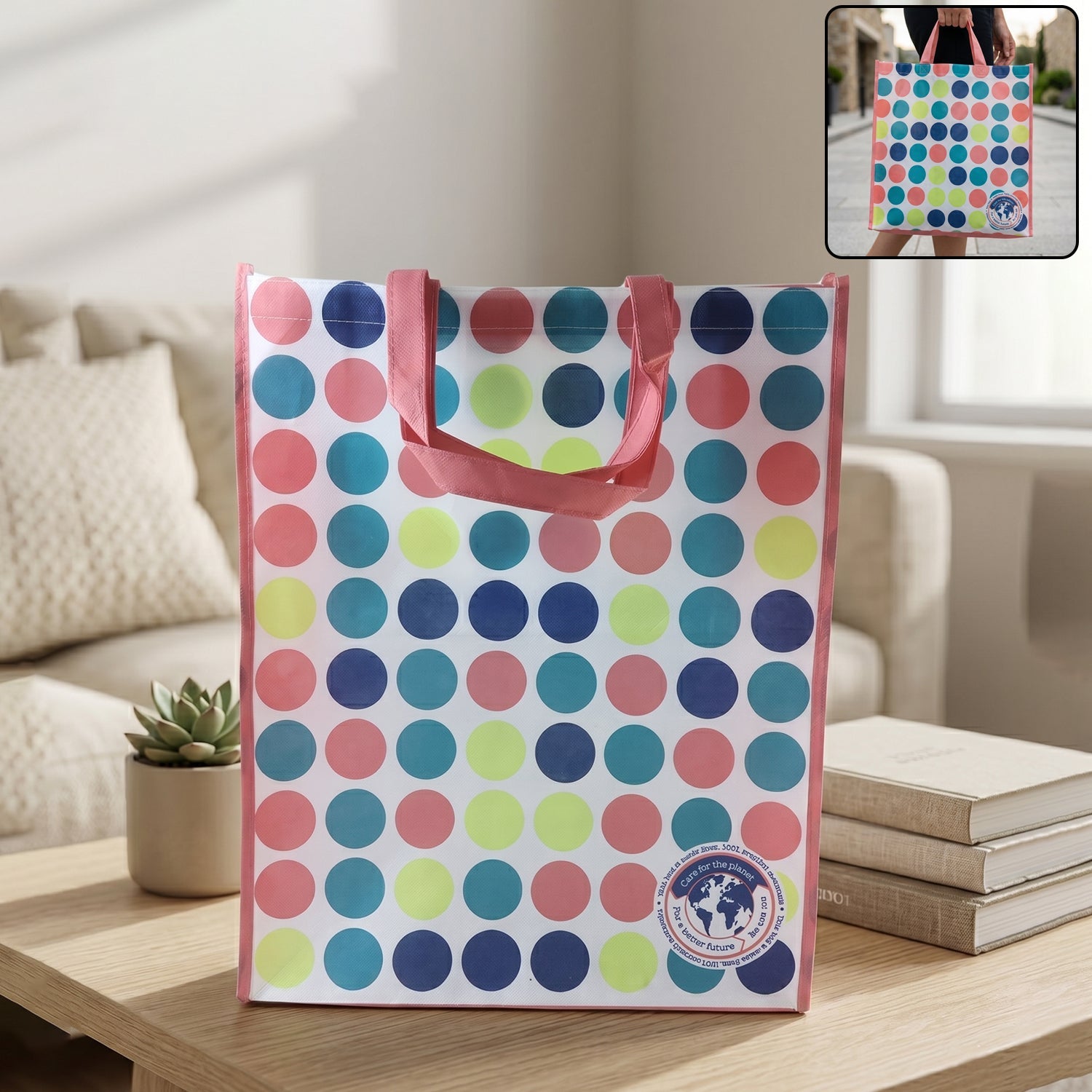 Large Printed Reusable Shopping Tote Bag