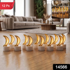 Moon Shape LED Tealight Candle Set Golden Crescent Warm Glow Light (12 Pc)