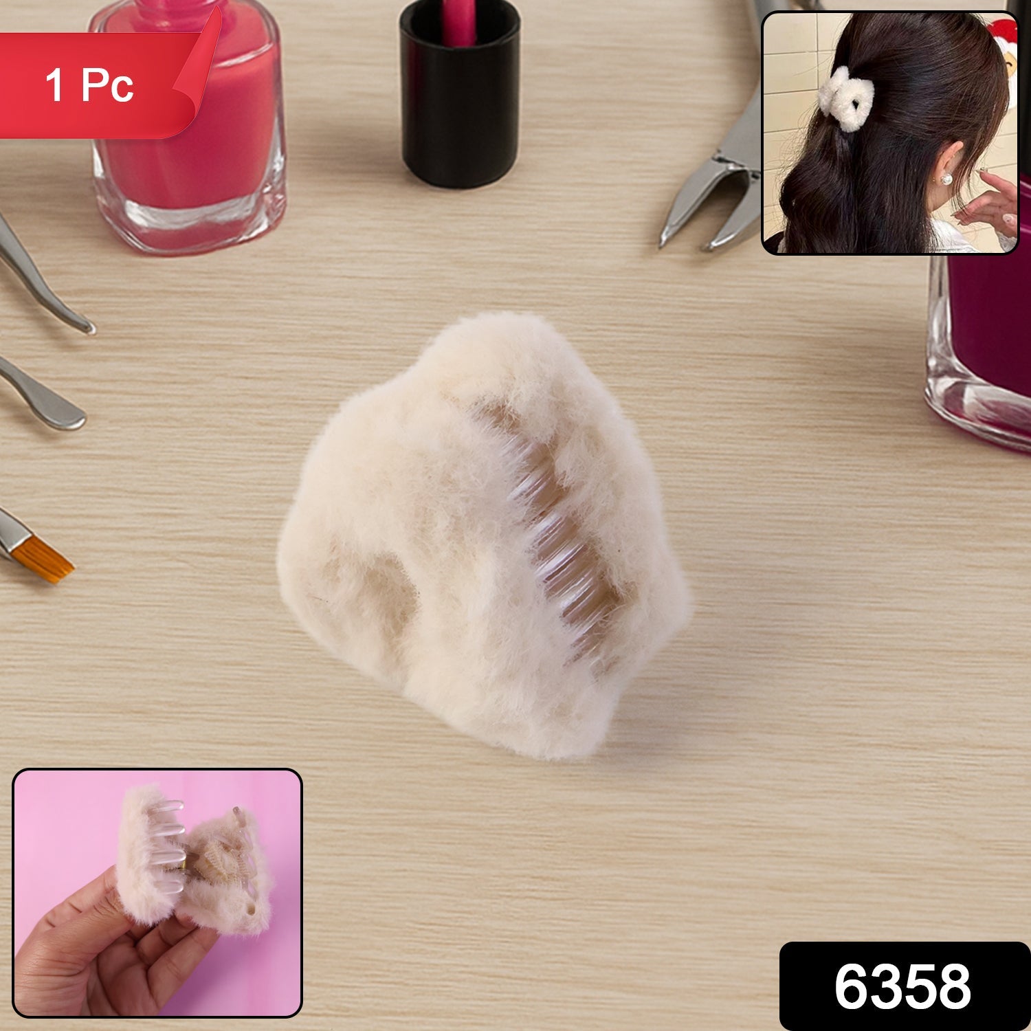 Close-up of plush non-slip hair claw clip