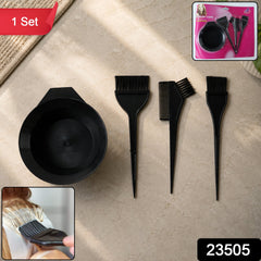 Complete hair coloring kit including dye brushes and mixing bowl in black