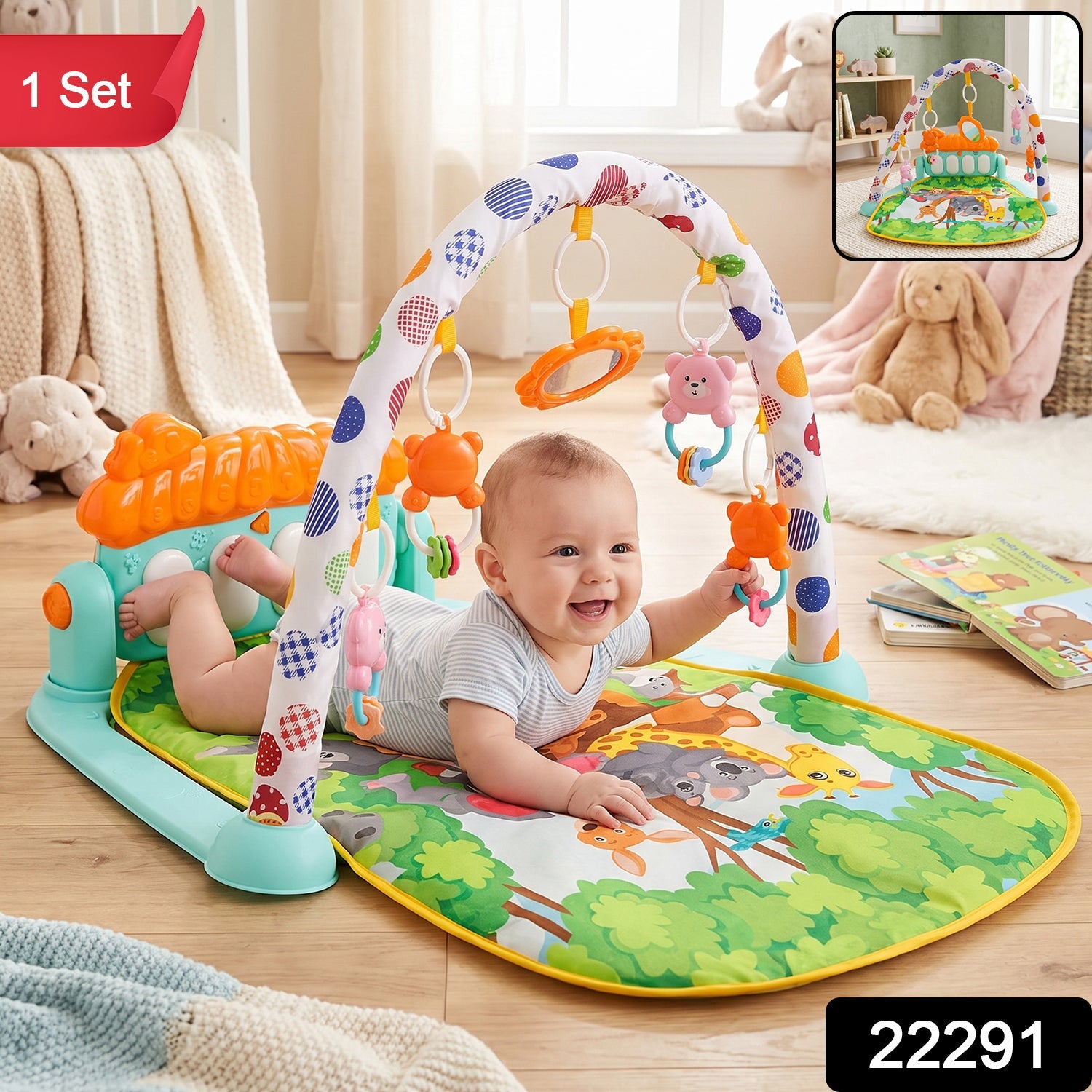 Infant play gym with piano keyboard and soft arch toys, 1 set