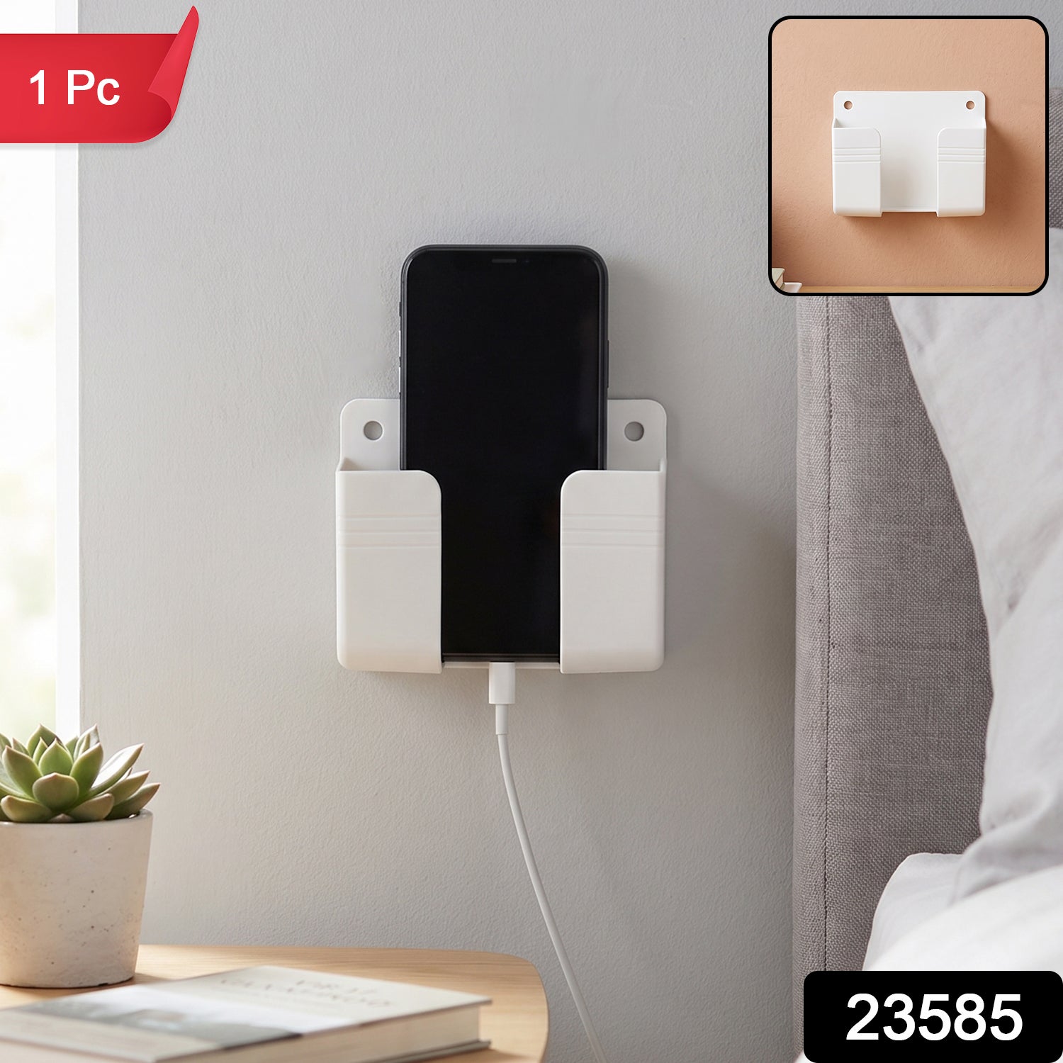 Self Adhesive Wall Mounted Mobile Phone Holder Stand with Charging Slot (1 Pc)