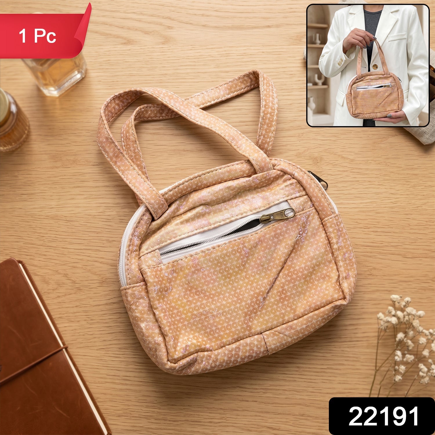 Faux-leather mini handbag with front zip pocket for girls