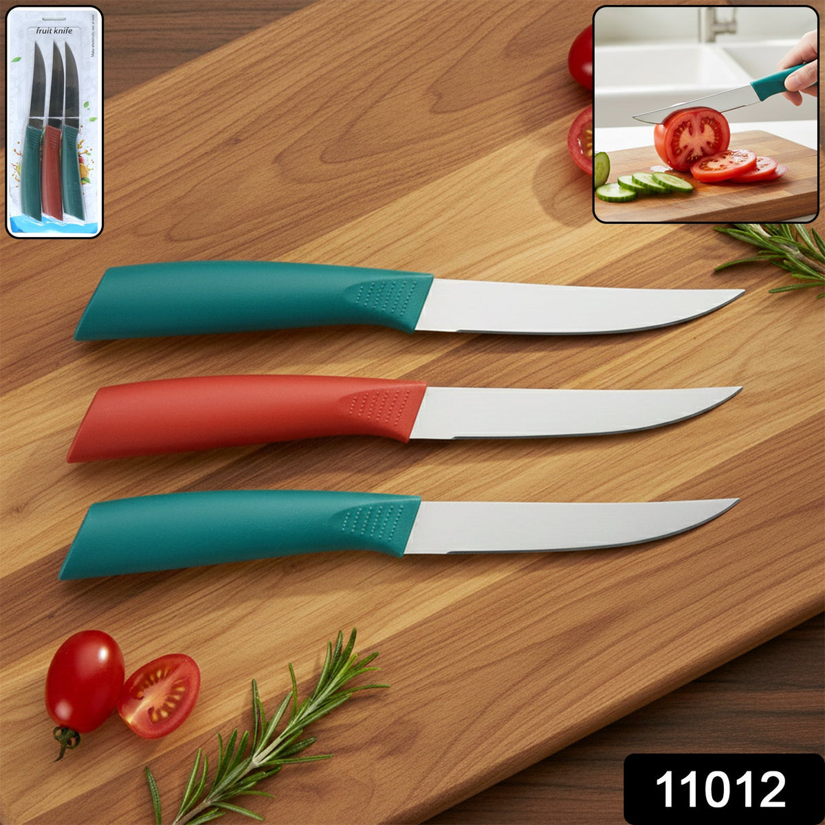 3-piece stainless steel fruit knife set with comfortable grips