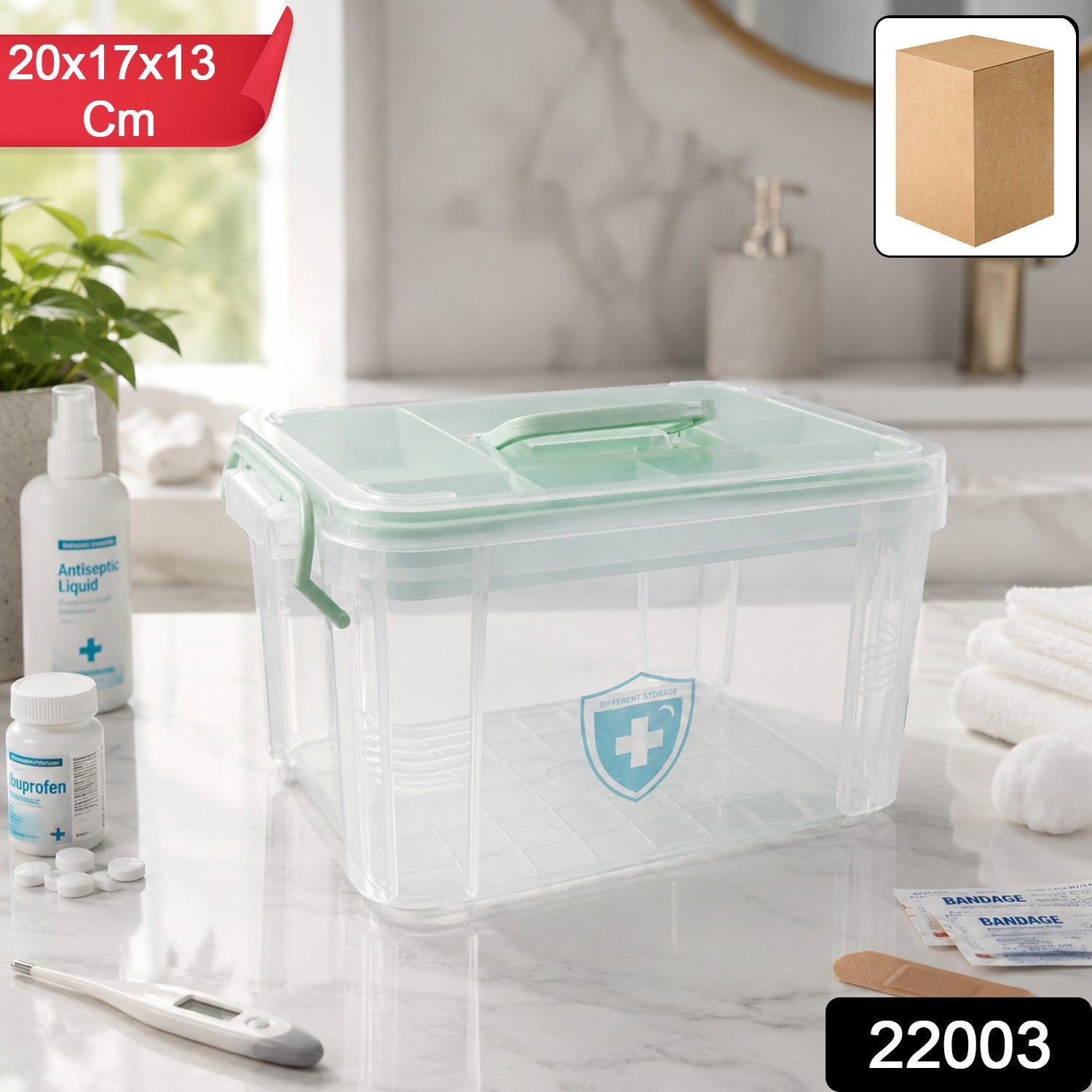 Clear Plastic Medicine Storage Box with Handle