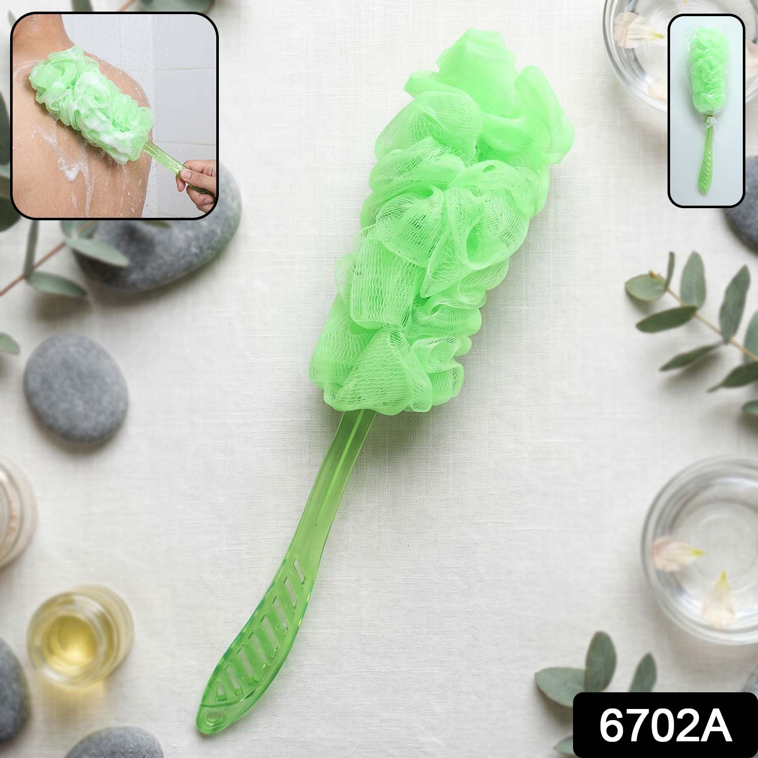 Bath loofah brush with soft mesh sponge and ergonomic grip