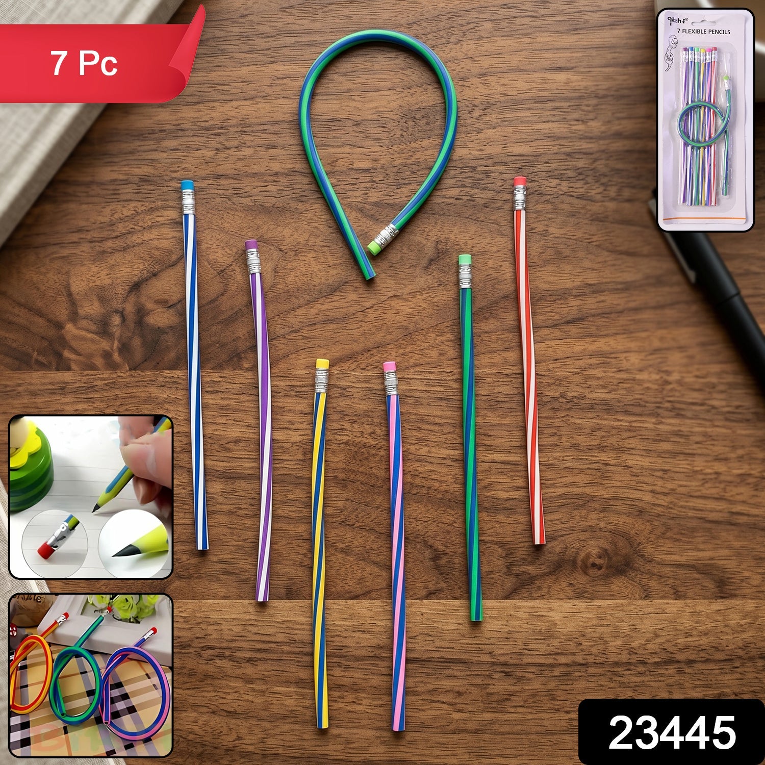7-Piece Multicolored Swirl Design Pencils Set with Eraser