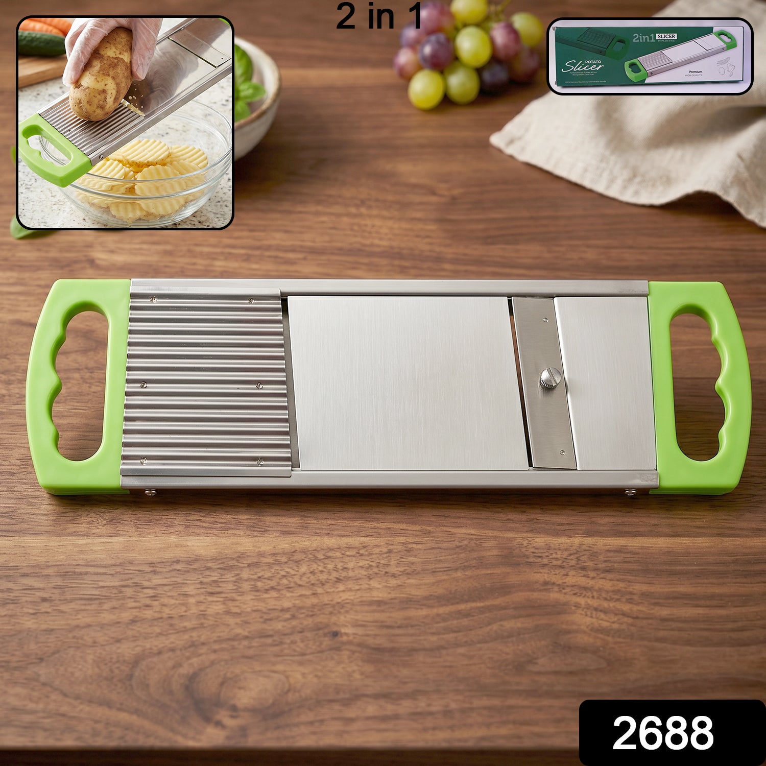2 in 1 Potato Slicer used in all kinds of household kitchen purposes for cutting and slicing of potatoes.