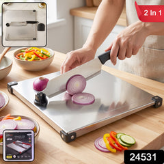 Stainless Steel 2 in 1 Cut and Chop Board with Knife and Sharpener (1 Set)