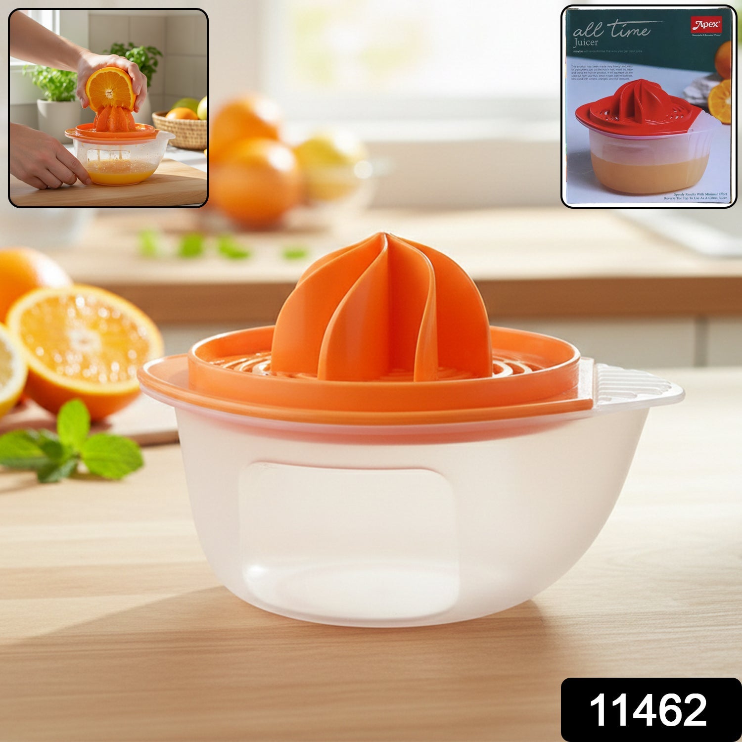 Apex juicer showing reversible lid for seed removing and juicing