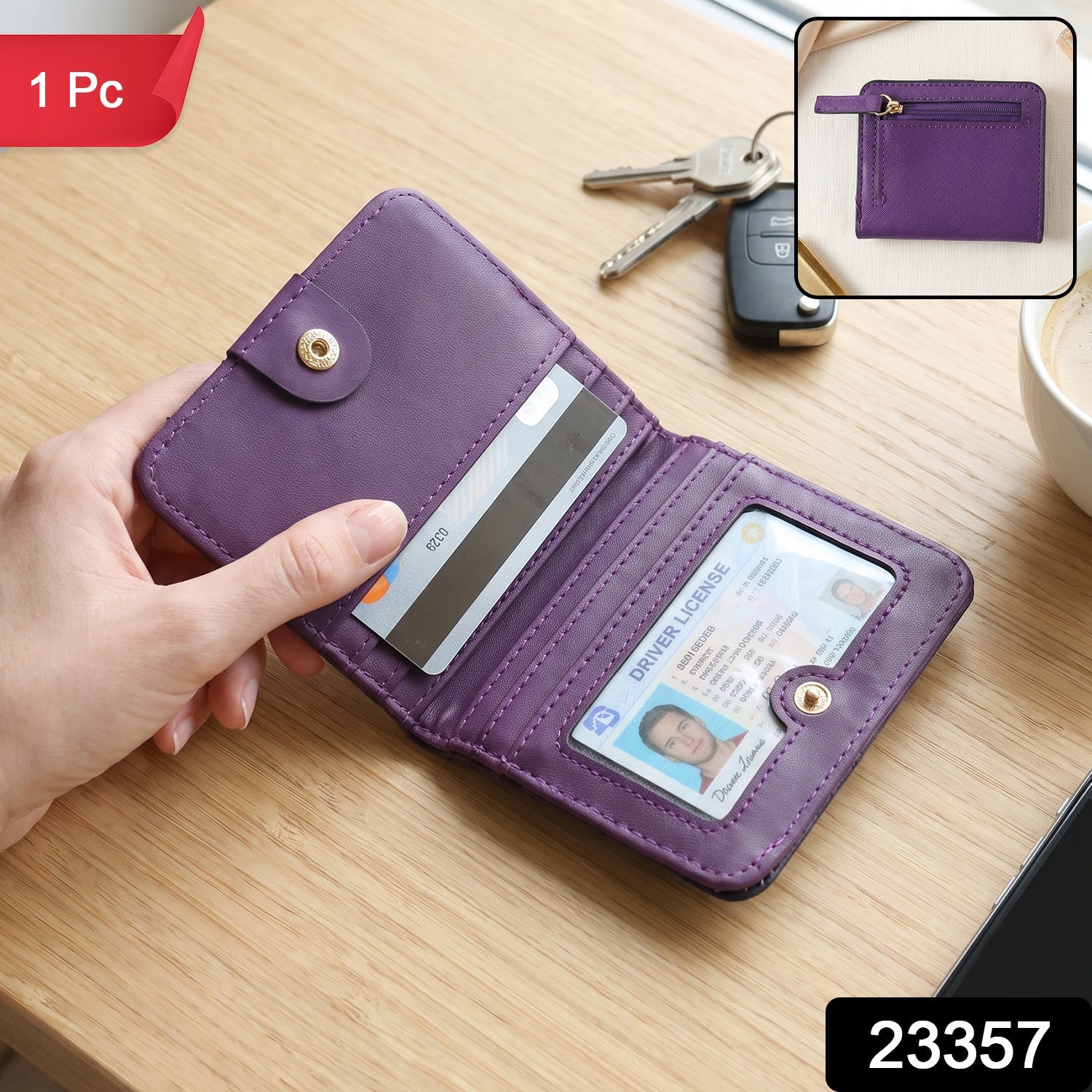 Bifold wallet with ID window and coin pocket, 1 piece