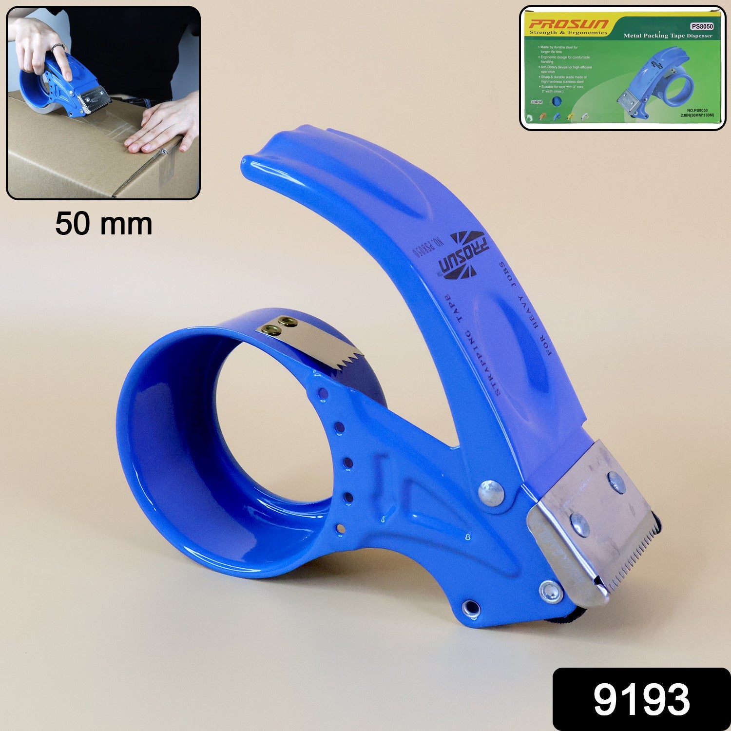 Metal tape dispenser cutter with packaging tape