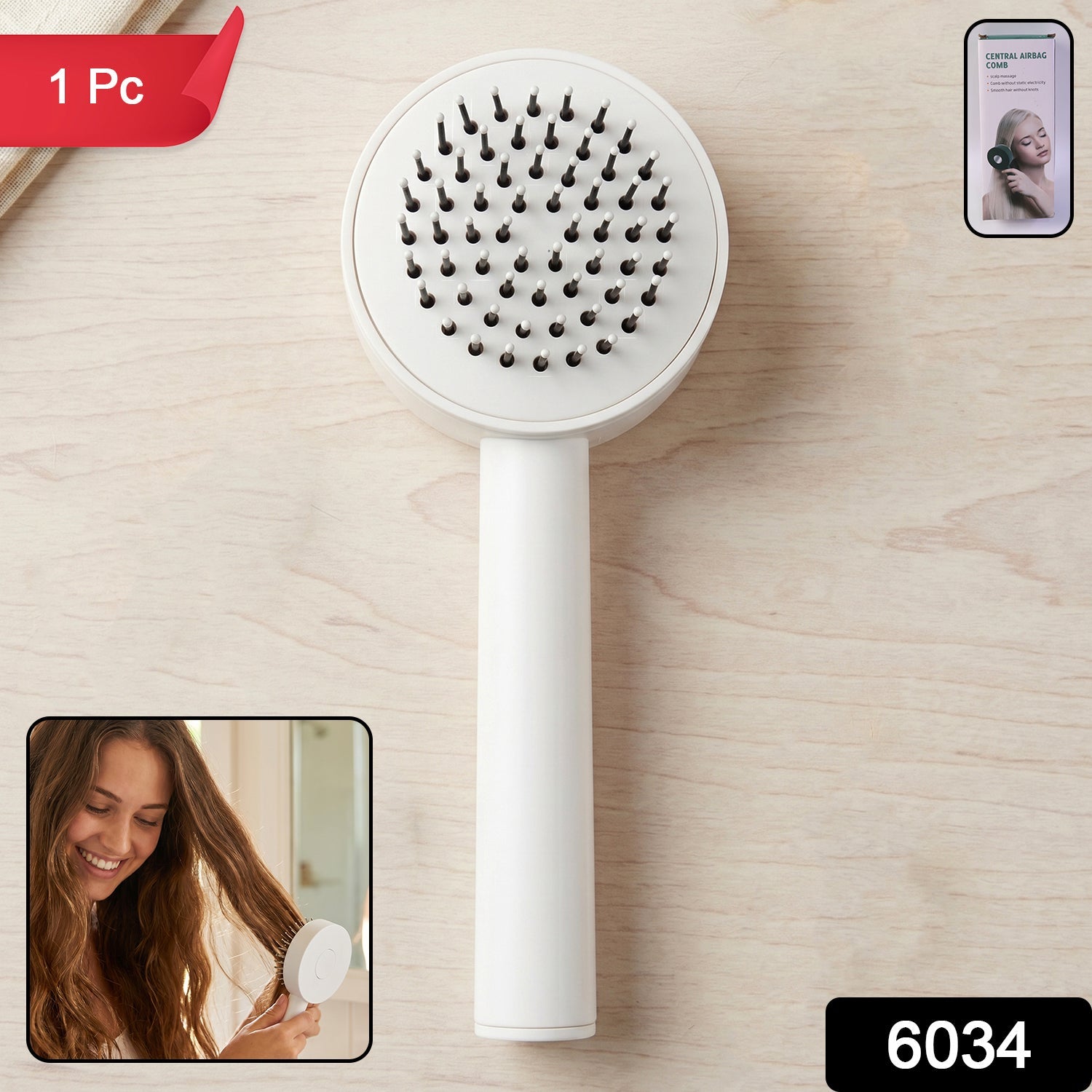 Self-cleaning hair brush features: air cushion, detangling, massage