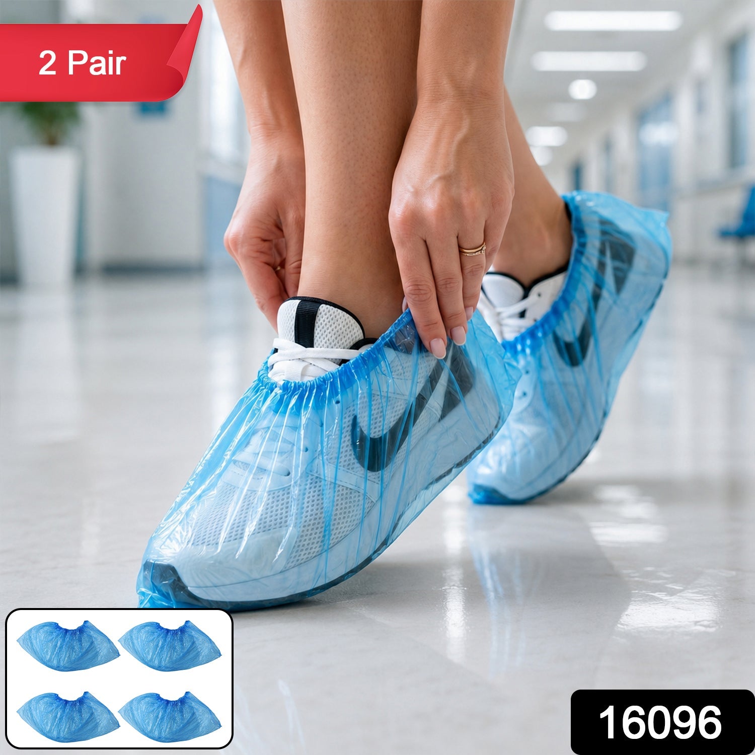 Disposable Plastic Shoe Cover Set with Elastic Fit (2 Pair Set)